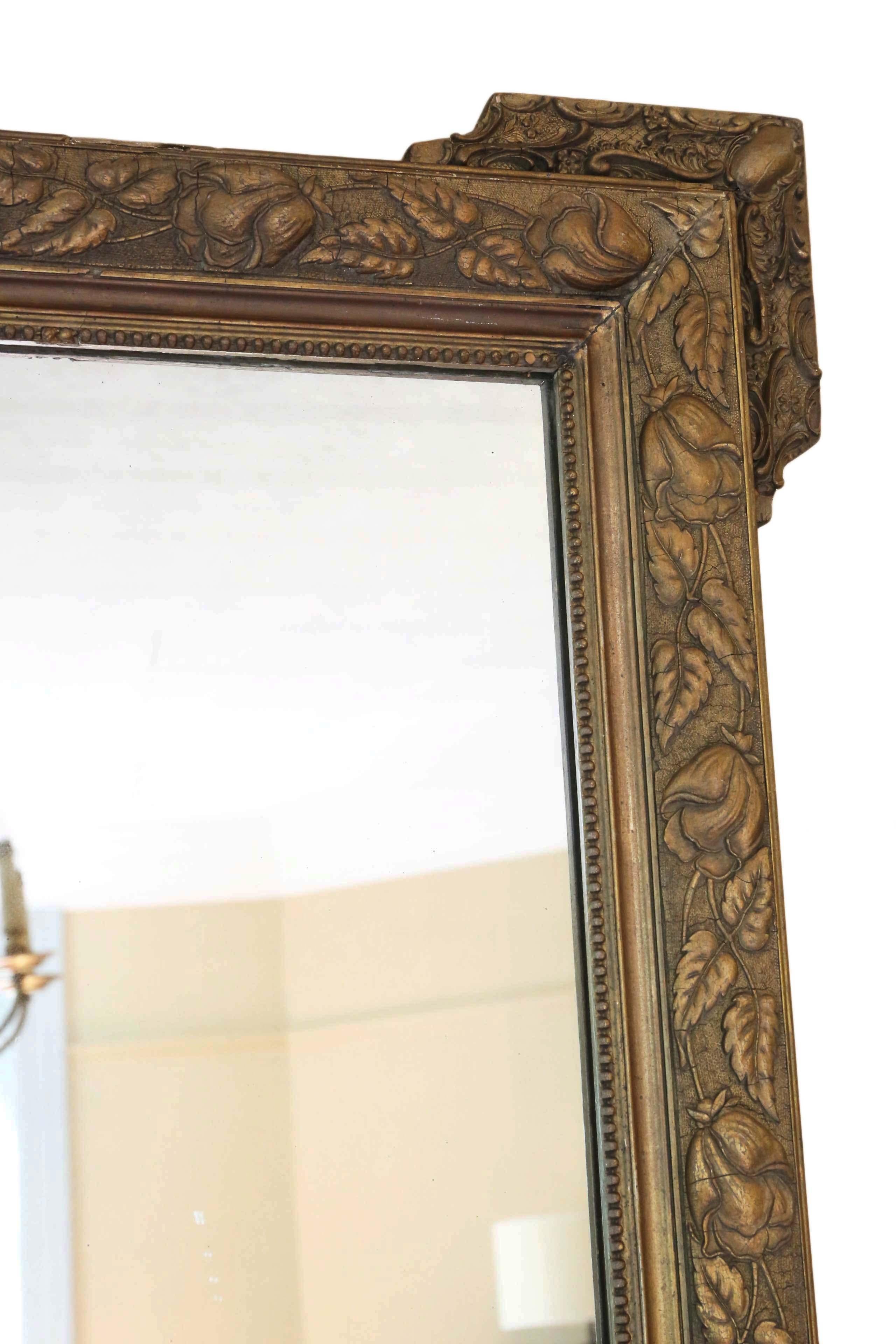 Giltwood Antique Large Gilt Wall Mirror Overmantle 19th Century For Sale