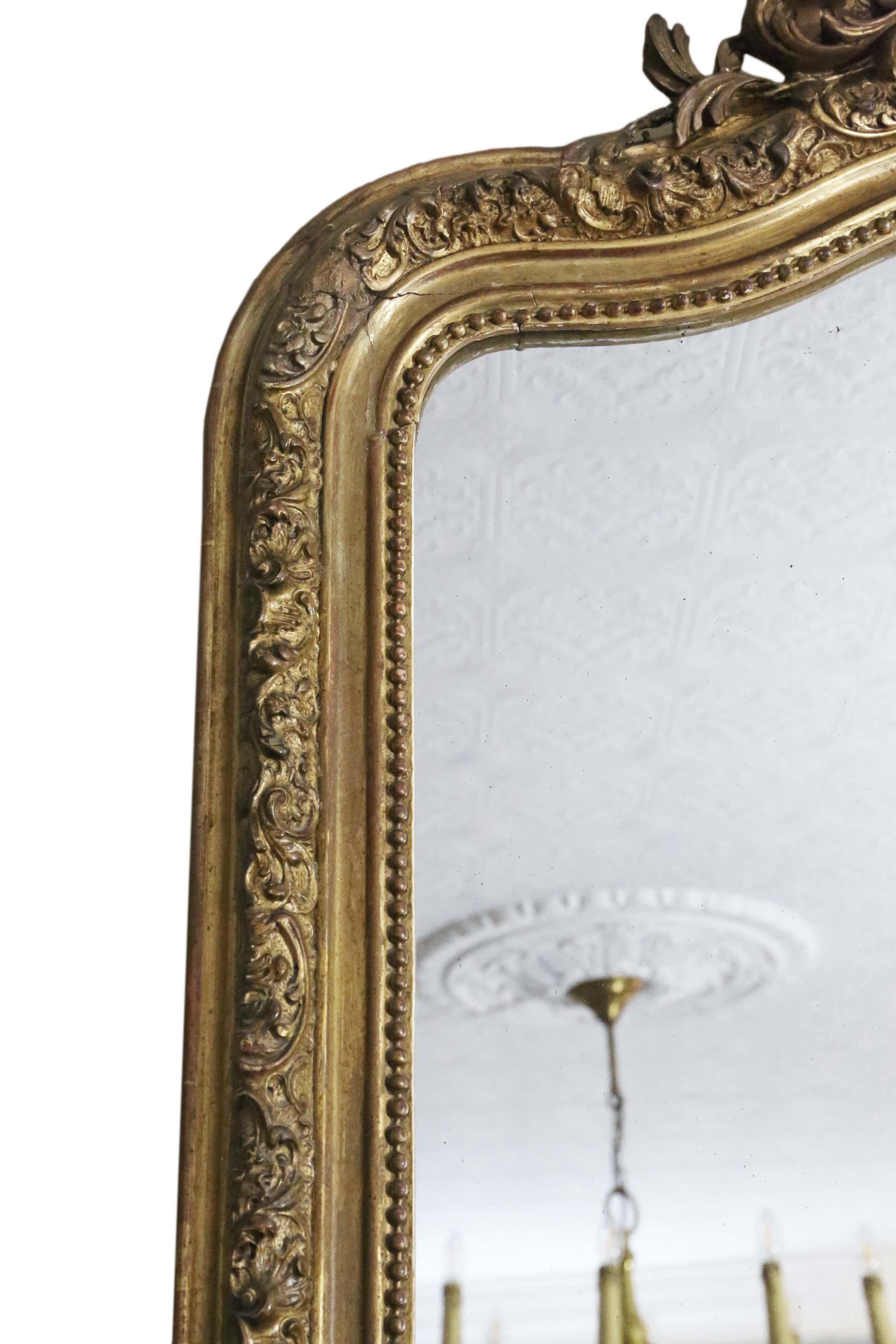Antique Large Gilt Wall Mirror Overmantle 19th Century 1