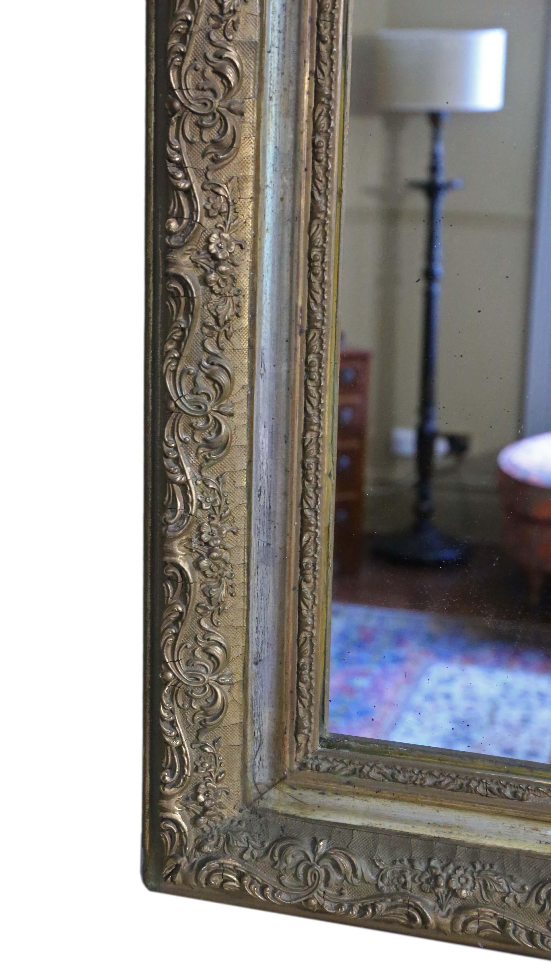 Miroir Grand miroir mural doré ancien, 19ème siècle en vente