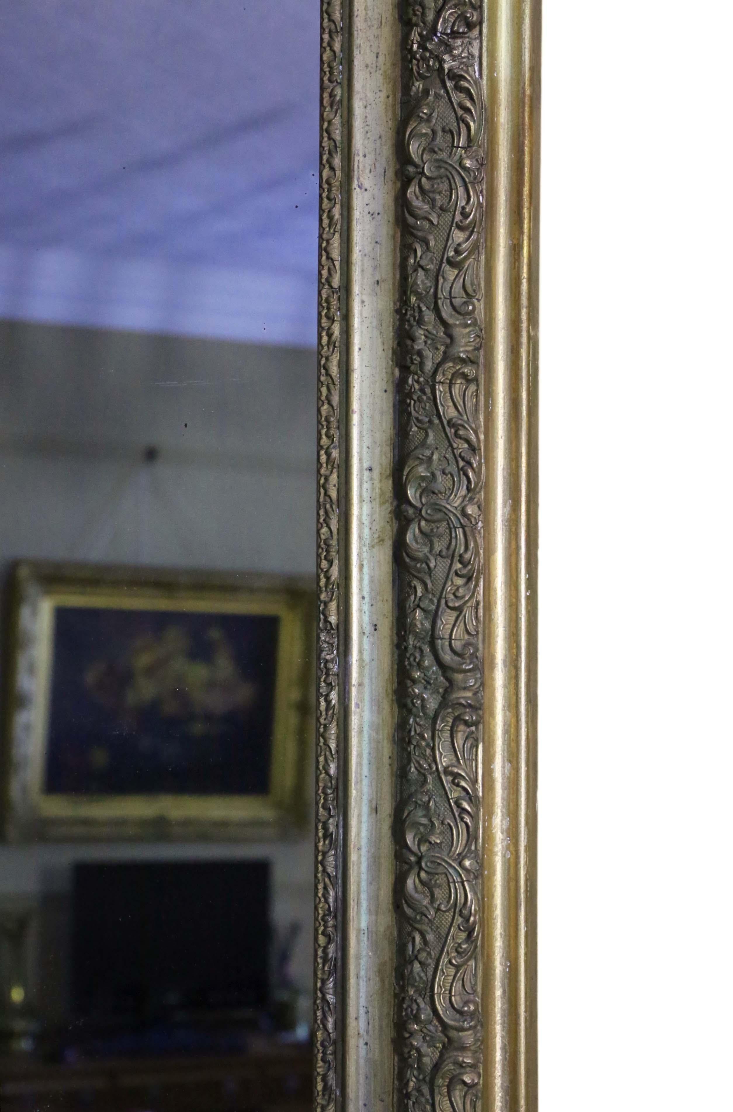 Grand miroir mural doré ancien, 19ème siècle en vente 2