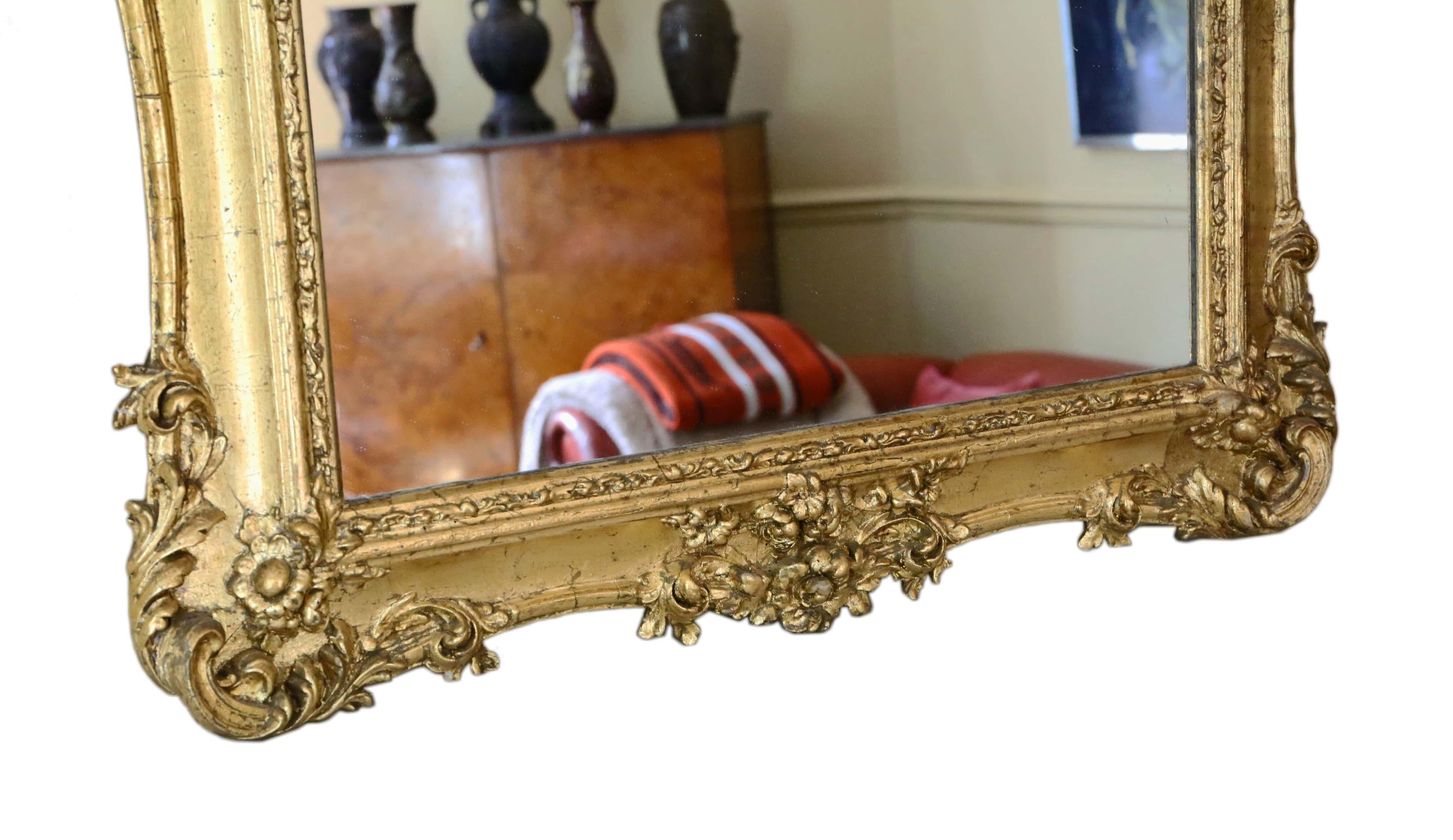 Giltwood Antique Large Gilt Wall Mirror Overmantle 19th Century Fox Hunting For Sale