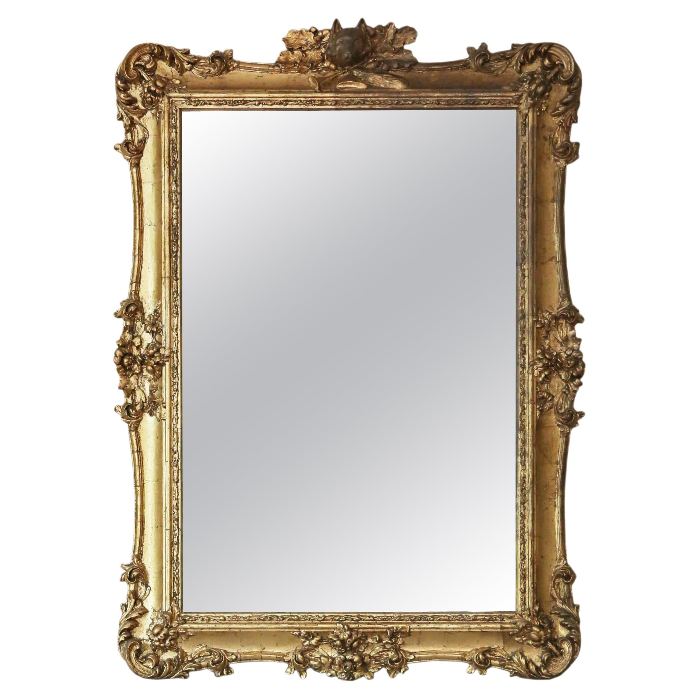 Antique Large Gilt Wall Mirror Overmantle 19th Century Fox Hunting For Sale