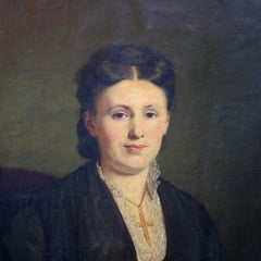 Large and Giltwood Framed Oil on Canvas Portrait of French Woman by Giradot 1872