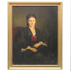 Large and Giltwood Framed Oil on Canvas Portrait of French Woman by Giradot 1872