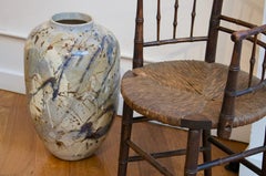 Antico vaso grande in ceramica smaltata e dipinta, altezza 21 pollici