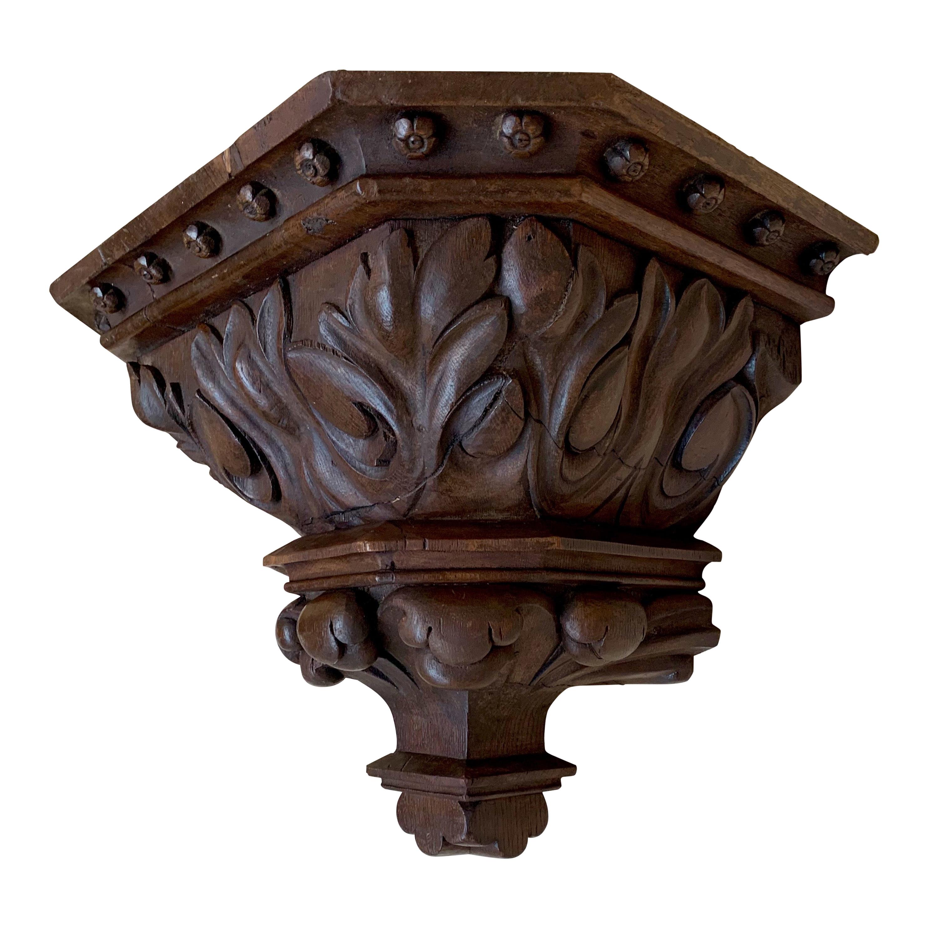 Impressive Large Size and Deeply Carved Oak Gothic Church Wall Bracket / Shelf