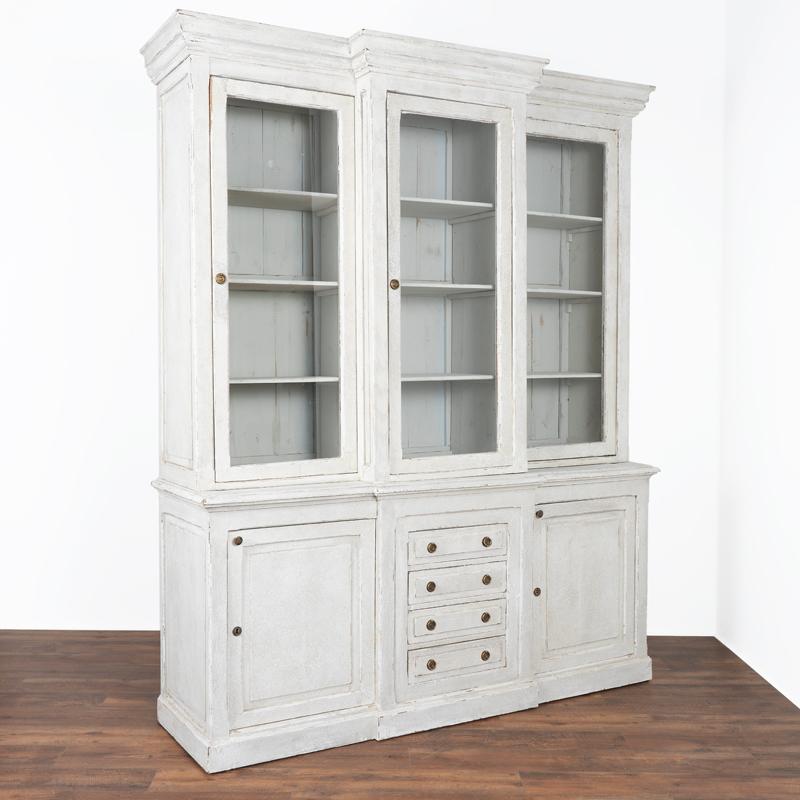 Antique Large Gray Painted Bookcase Display from France at 1stDibs