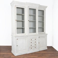 Antique Large Gray Painted Bookcase Display Cabinet from France