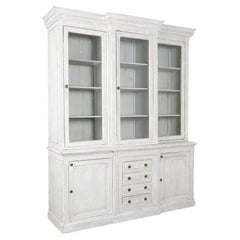 Antique Large Gray Painted Bookcase Display Cabinet from France