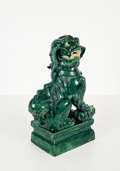 Antique Large Green Lion Foo Dog, Glazed Chinese Ceramic,  Early 20th