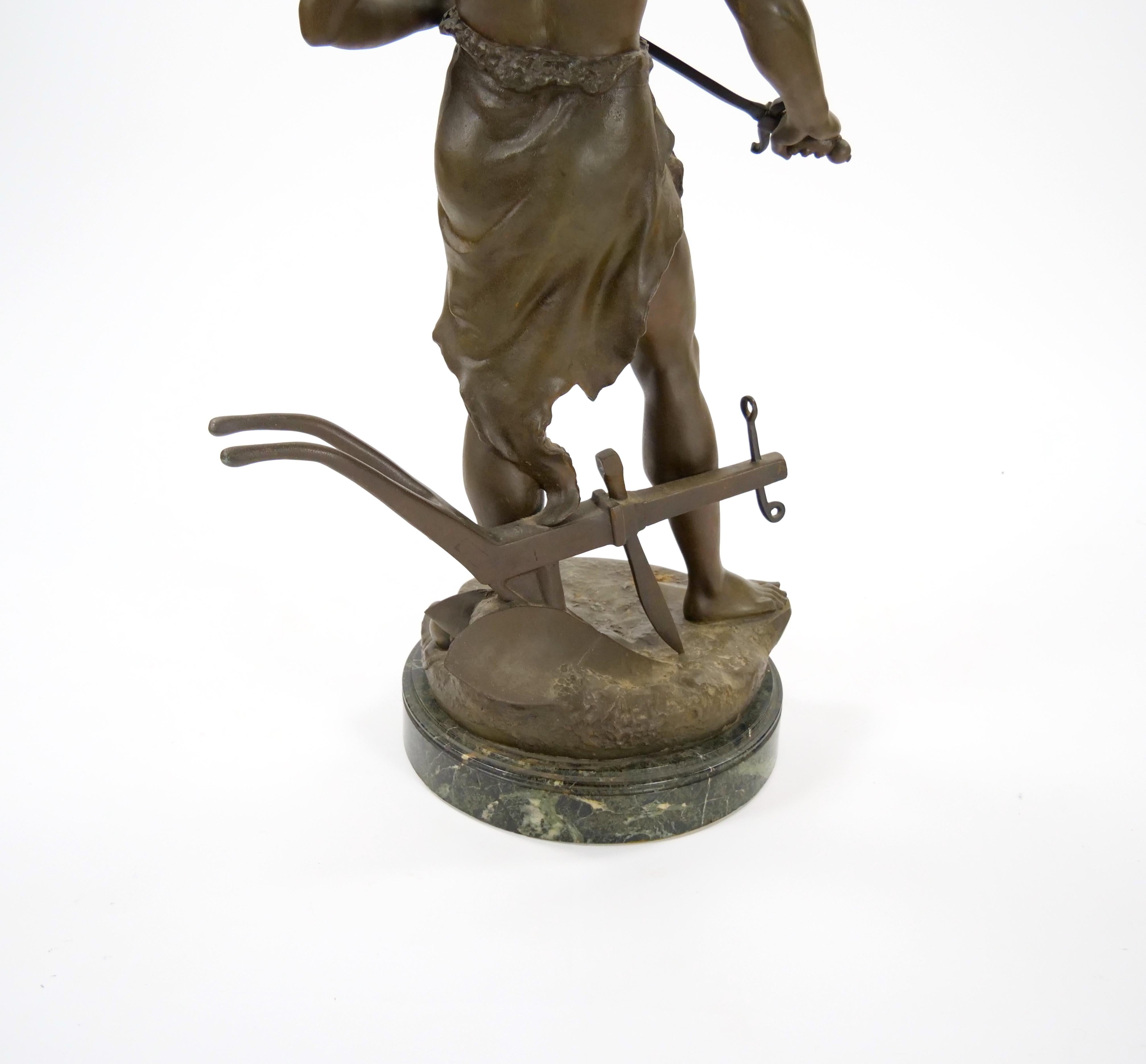 Escultura antigua grande de mármol verde y bronce patinado - G. Germain, París 1907 en venta 2