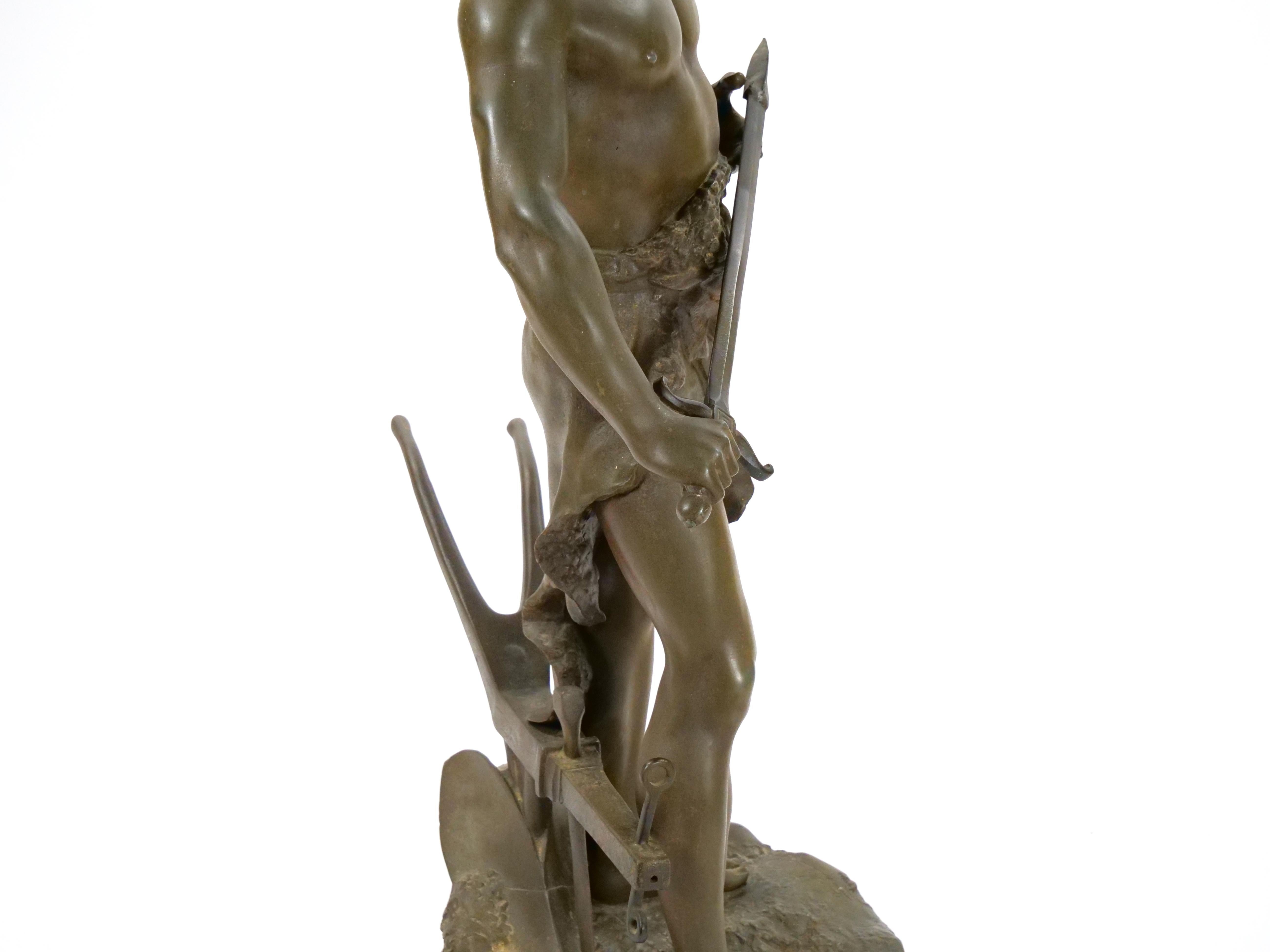 Escultura antigua grande de mármol verde y bronce patinado - G. Germain, París 1907 en venta 3