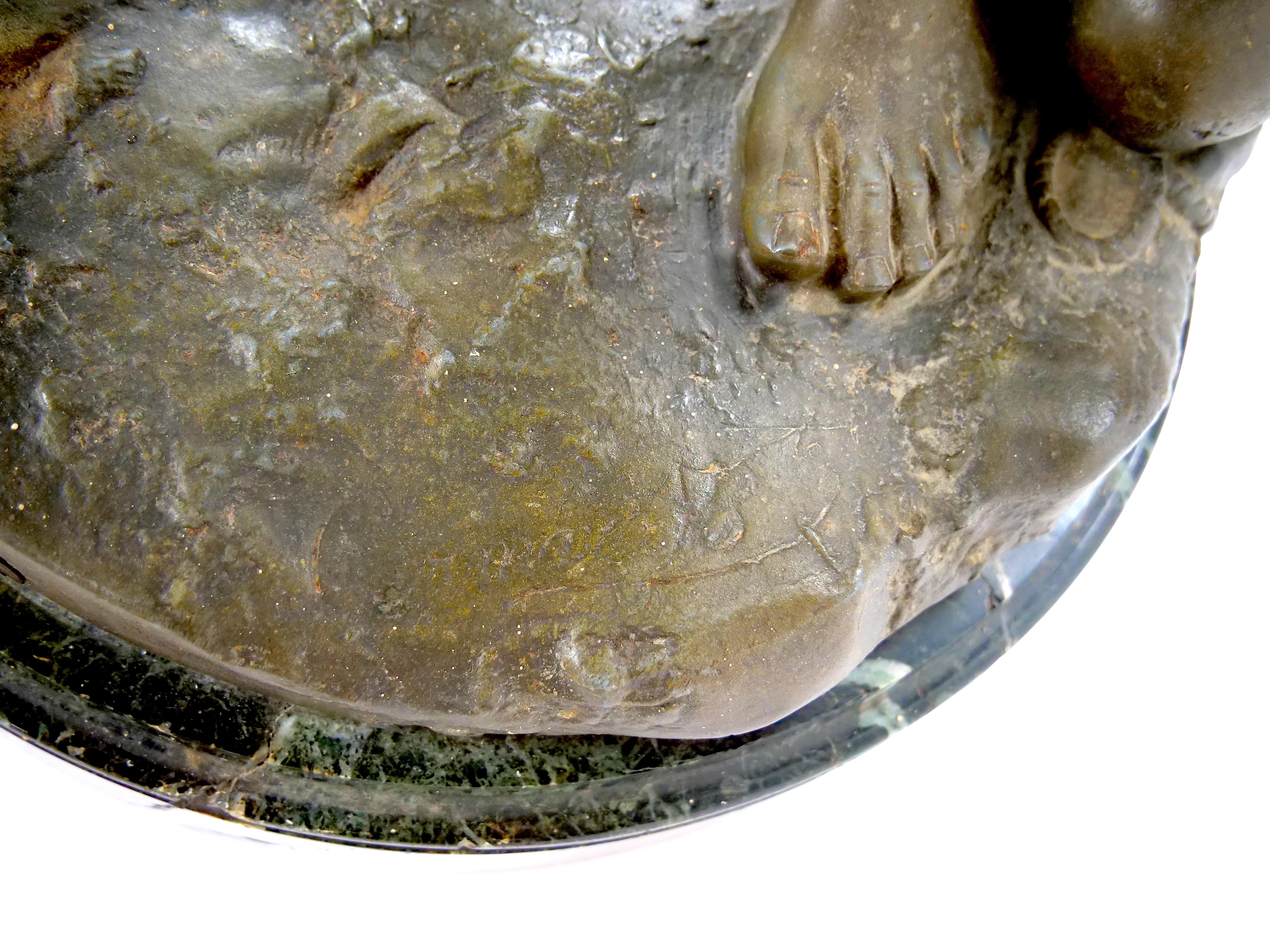 Escultura antigua grande de mármol verde y bronce patinado - G. Germain, París 1907 en venta 5
