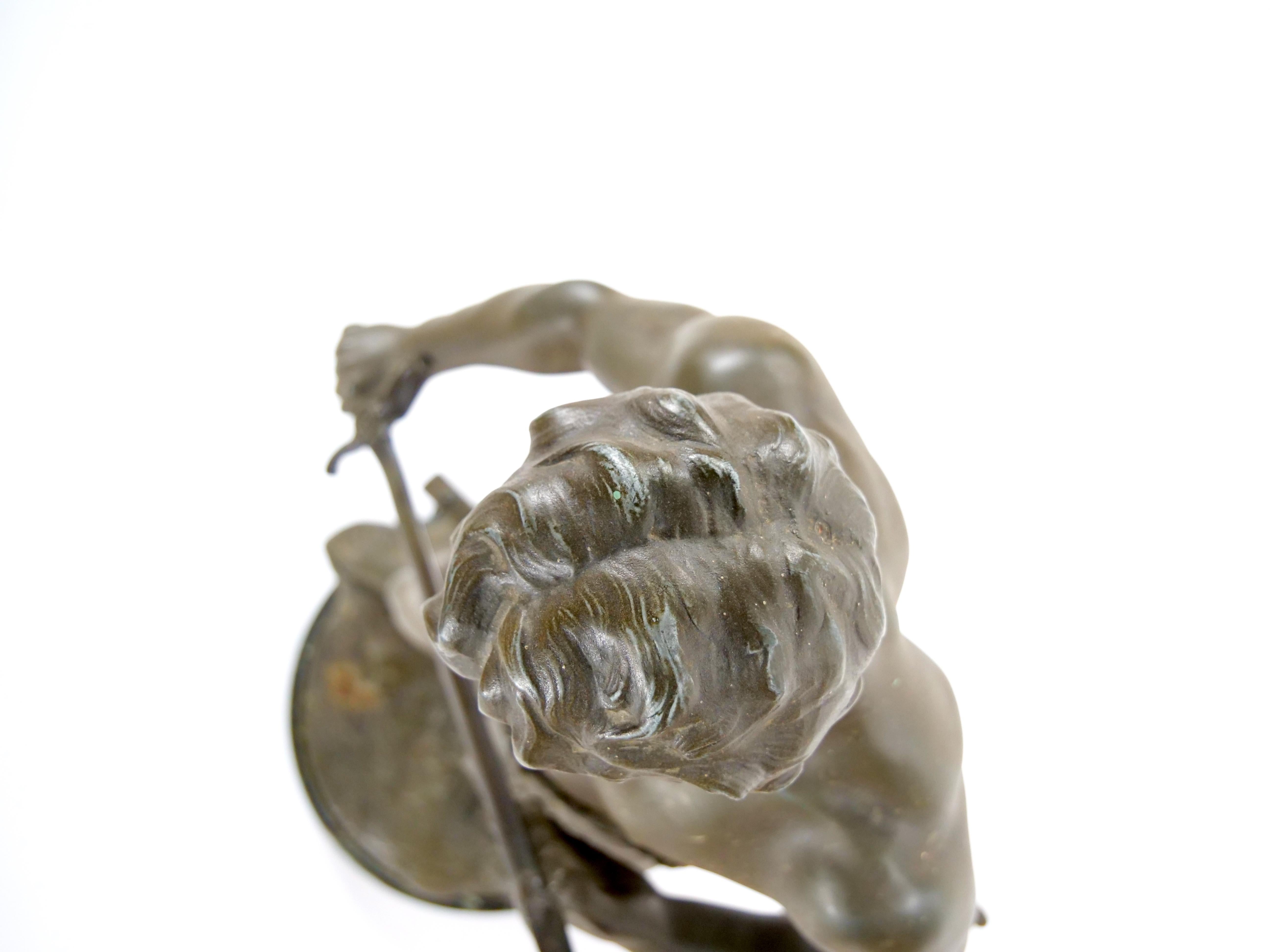 Escultura antigua grande de mármol verde y bronce patinado - G. Germain, París 1907 en venta 8