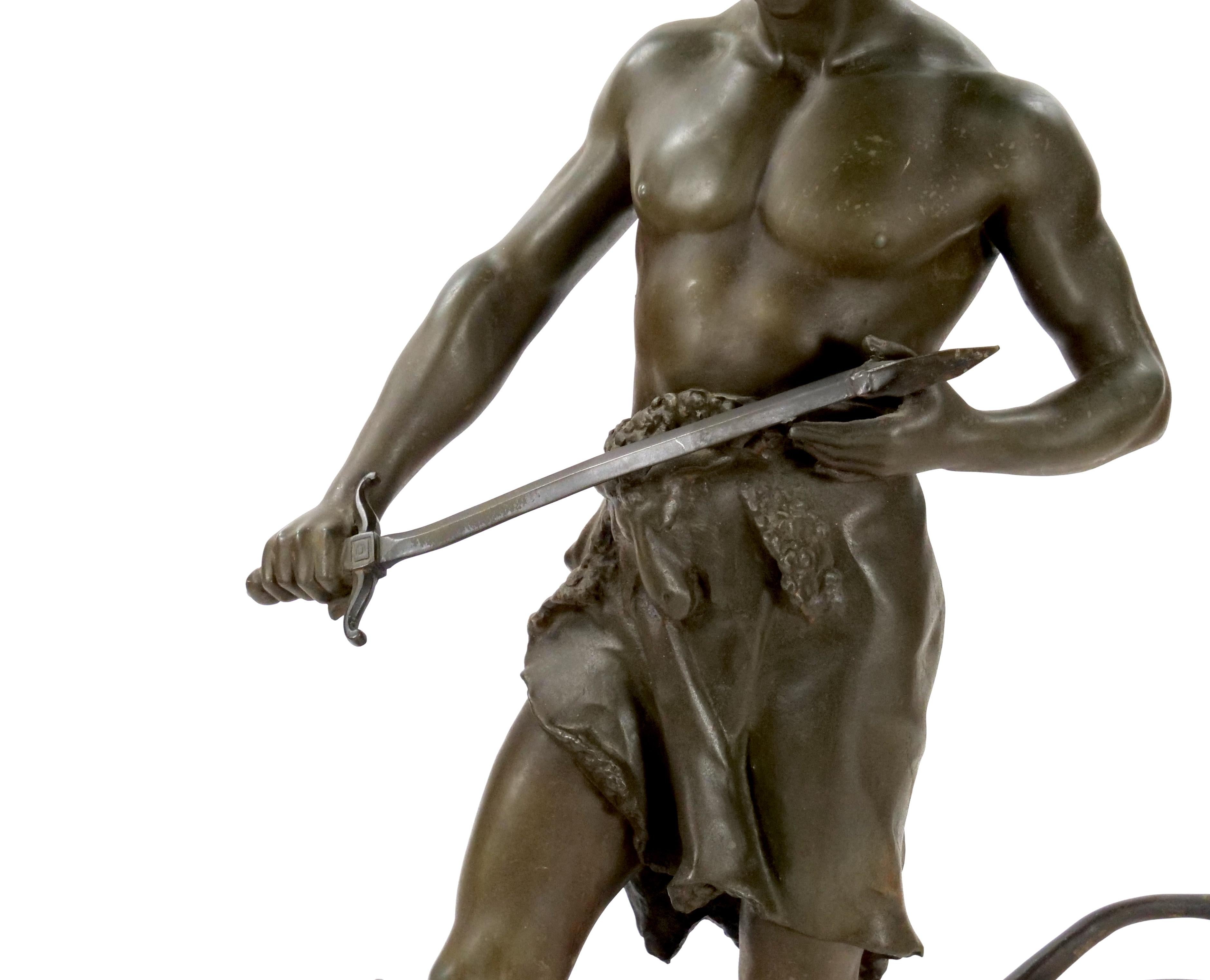 Escultura antigua grande de mármol verde y bronce patinado - G. Germain, París 1907 Renacimiento barroco en venta