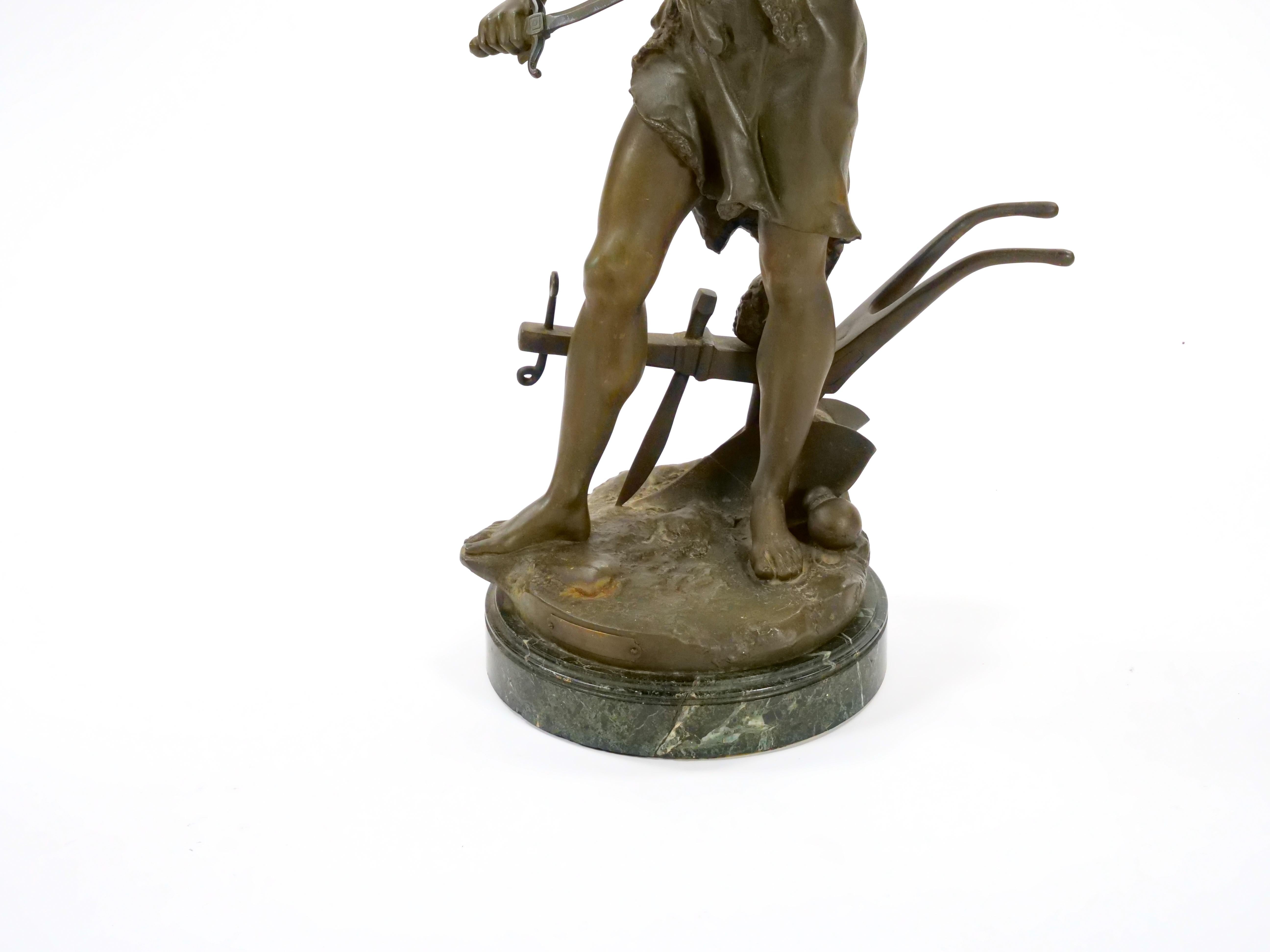 Escultura antigua grande de mármol verde y bronce patinado - G. Germain, París 1907 Francés en venta