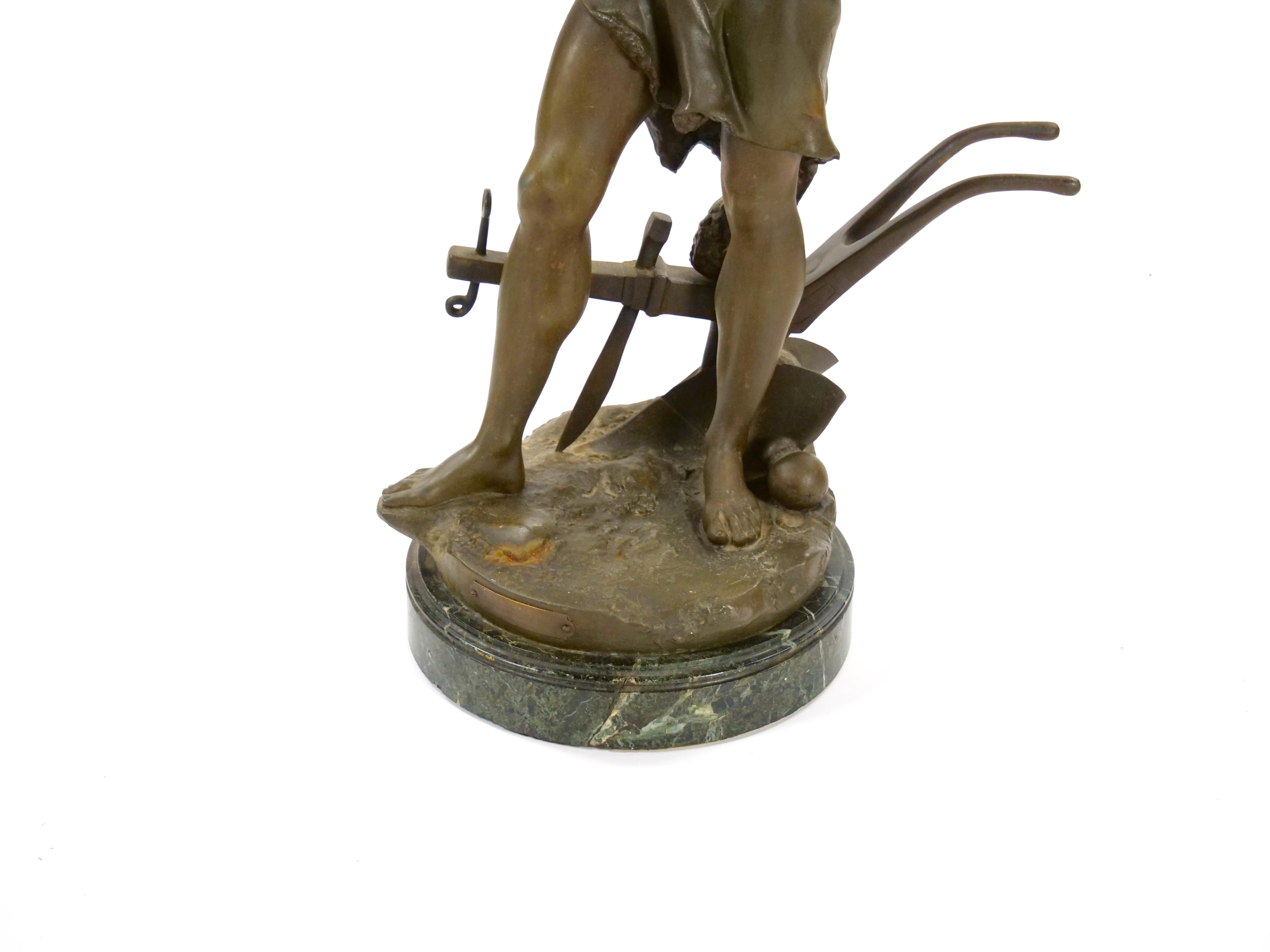 Escultura antigua grande de mármol verde y bronce patinado - G. Germain, París 1907 en Bueno estado para la venta en Tarry Town, NY