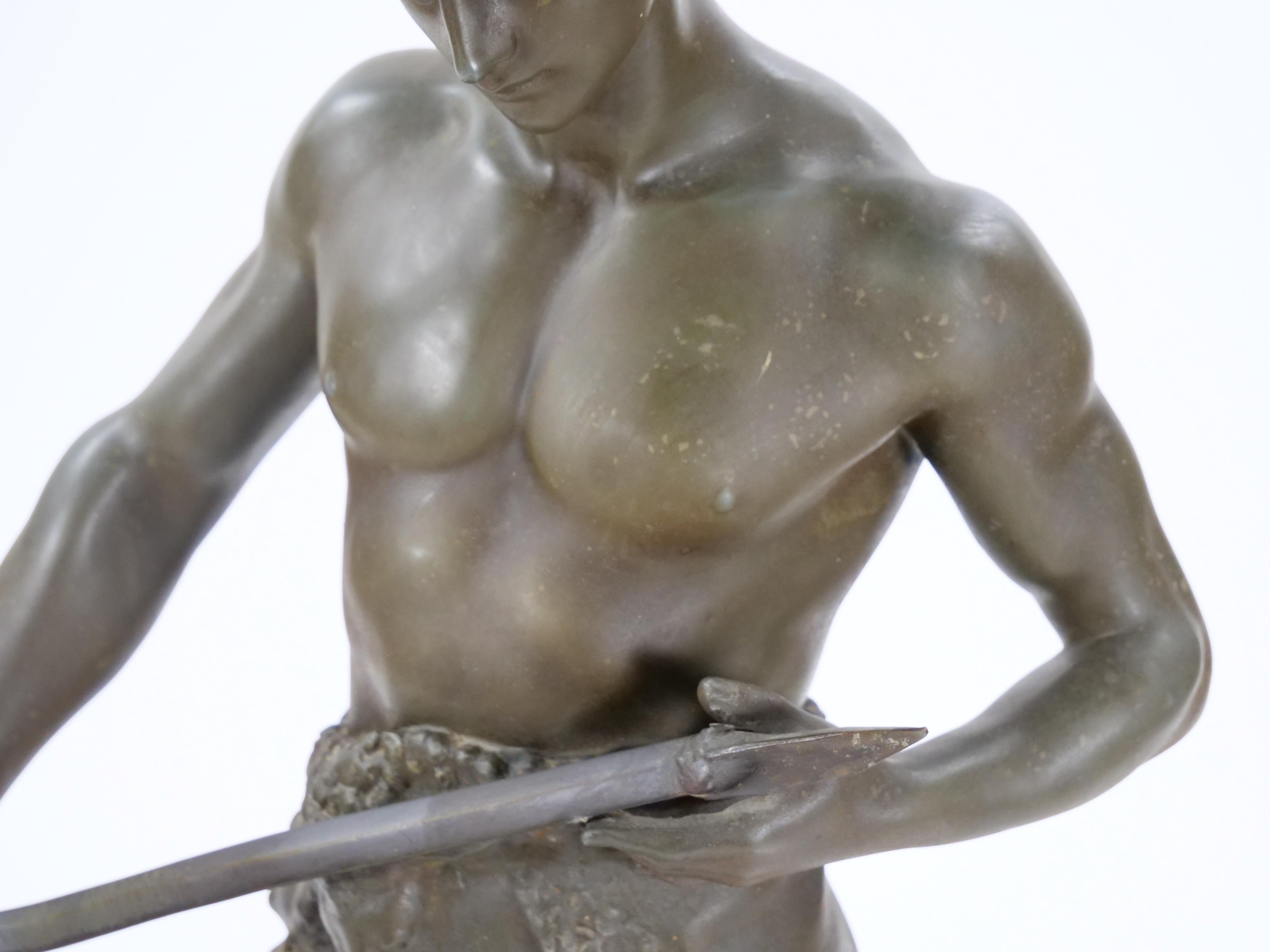 Escultura antigua grande de mármol verde y bronce patinado - G. Germain, París 1907 principios del siglo XX en venta