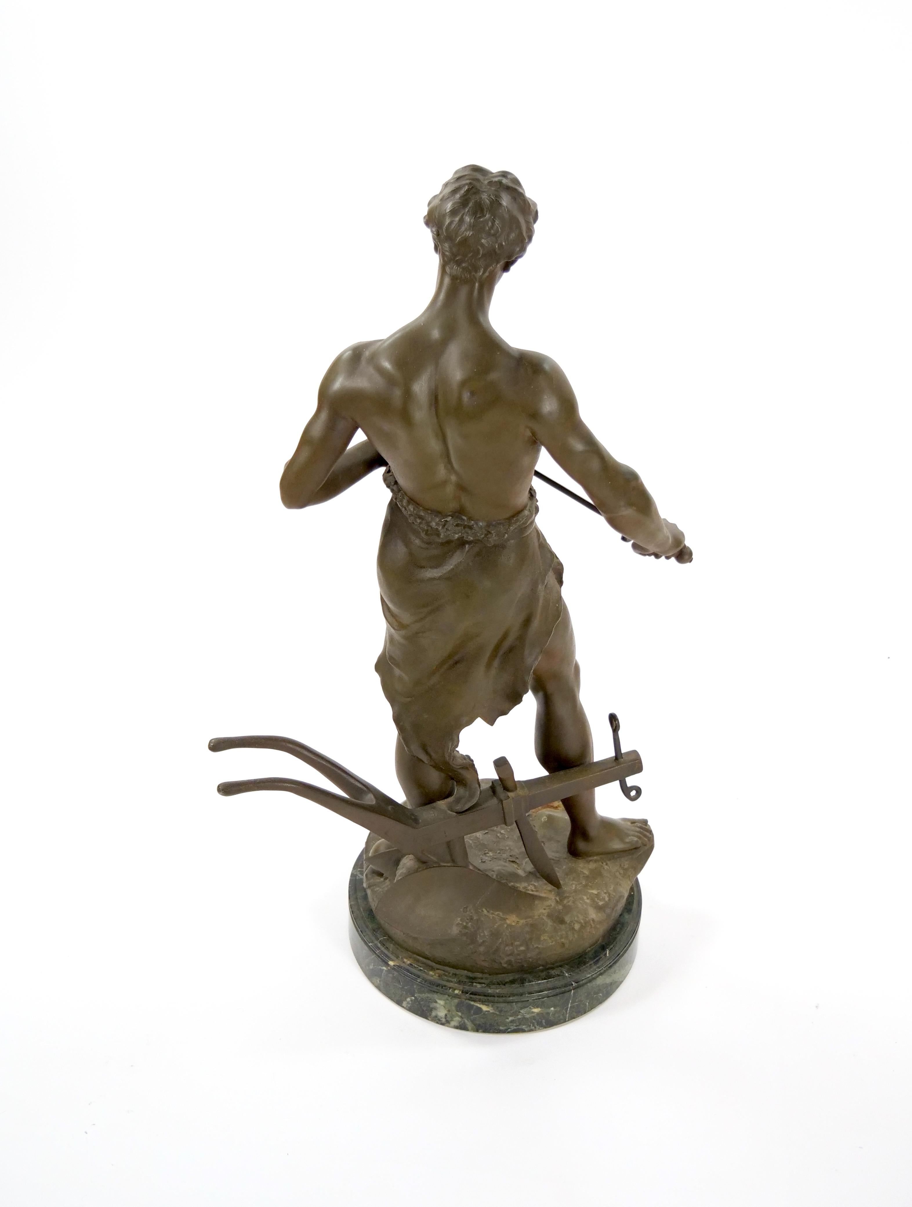 Escultura antigua grande de mármol verde y bronce patinado - G. Germain, París 1907 en venta 1