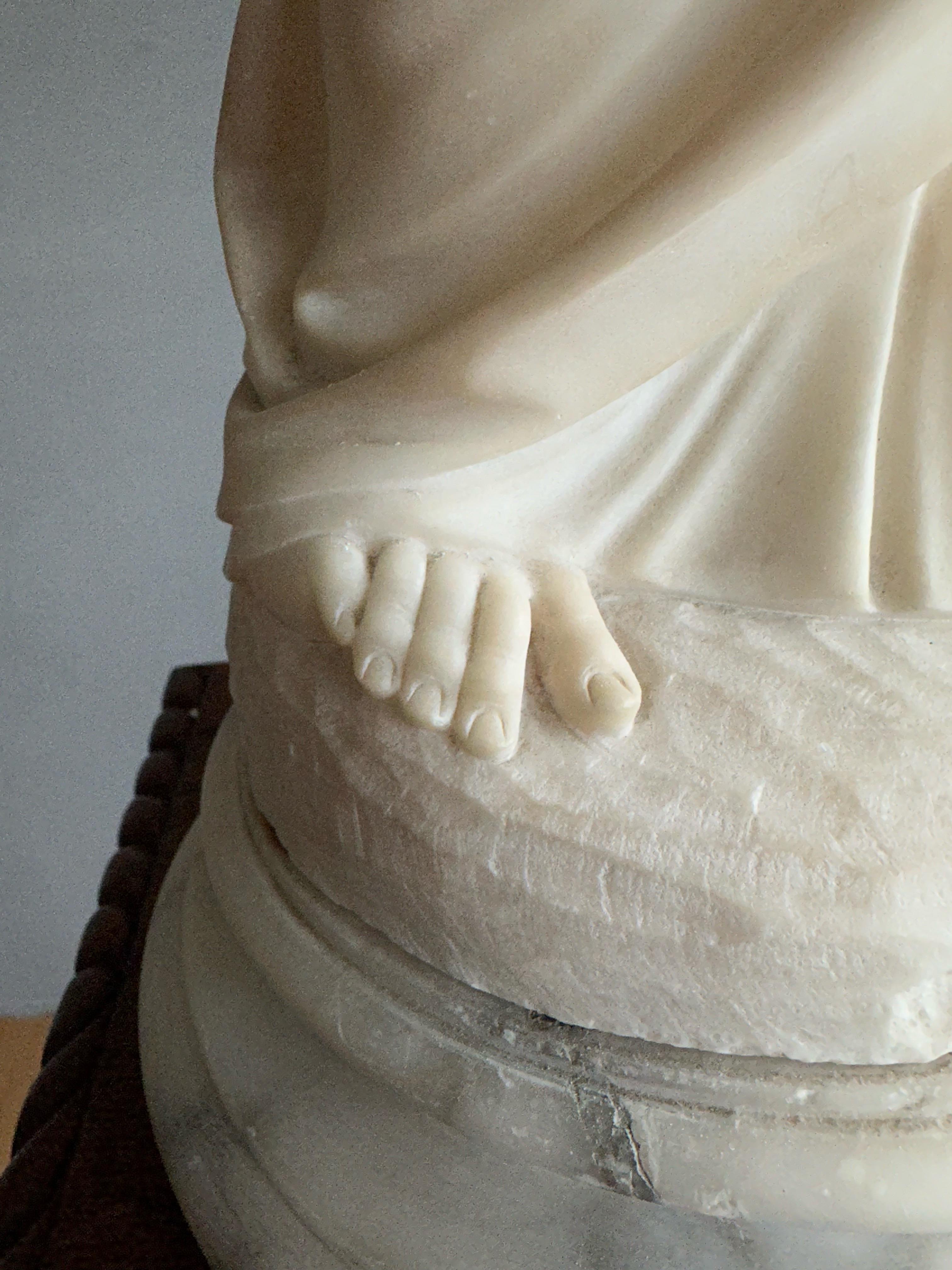 Antique & Large, Hand Carved Alabaster Sacred Heart of Christ Sculpture / Statue For Sale 1