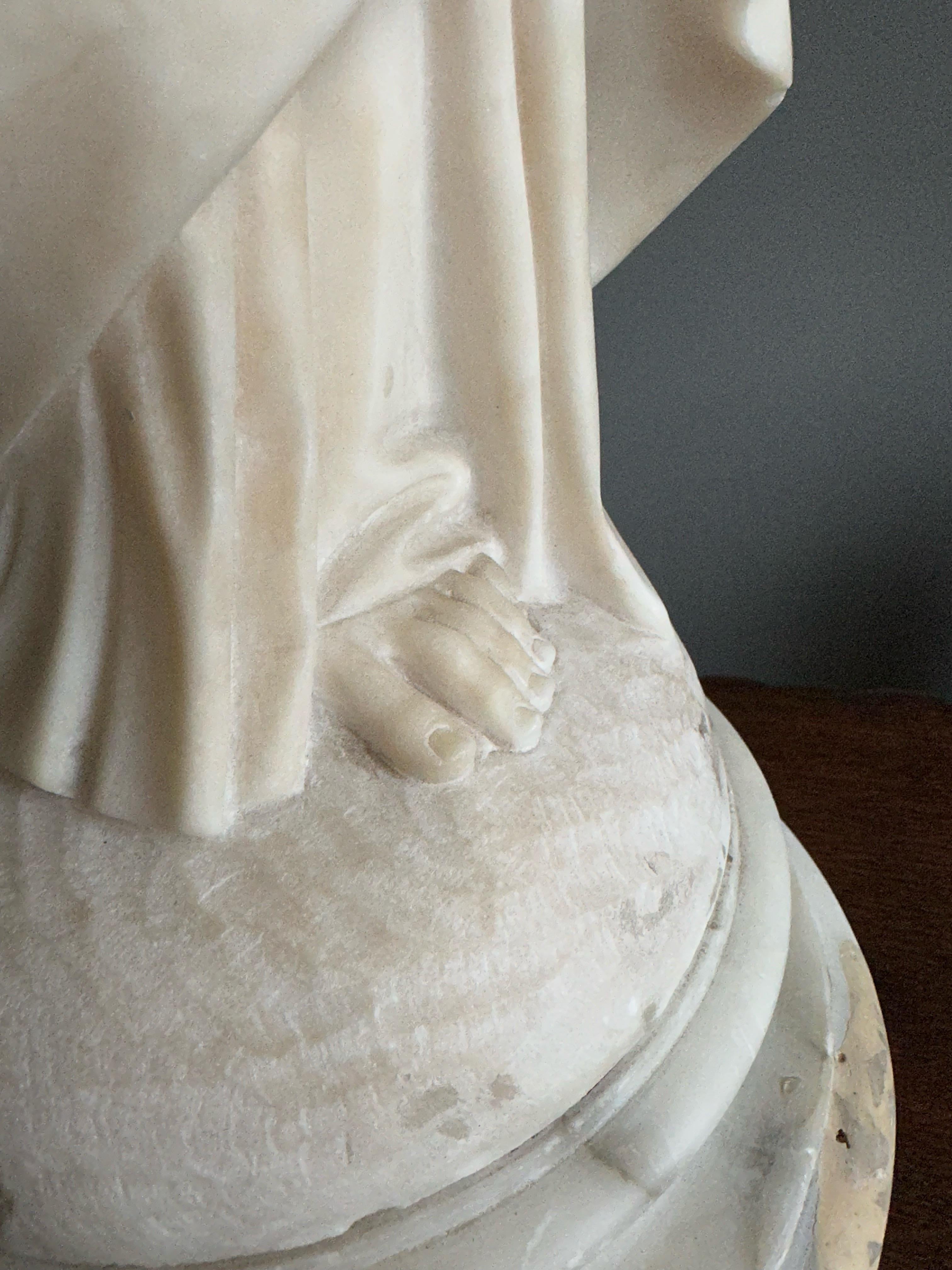 Antique & Large, Hand Carved Alabaster Sacred Heart of Christ Sculpture / Statue For Sale 2