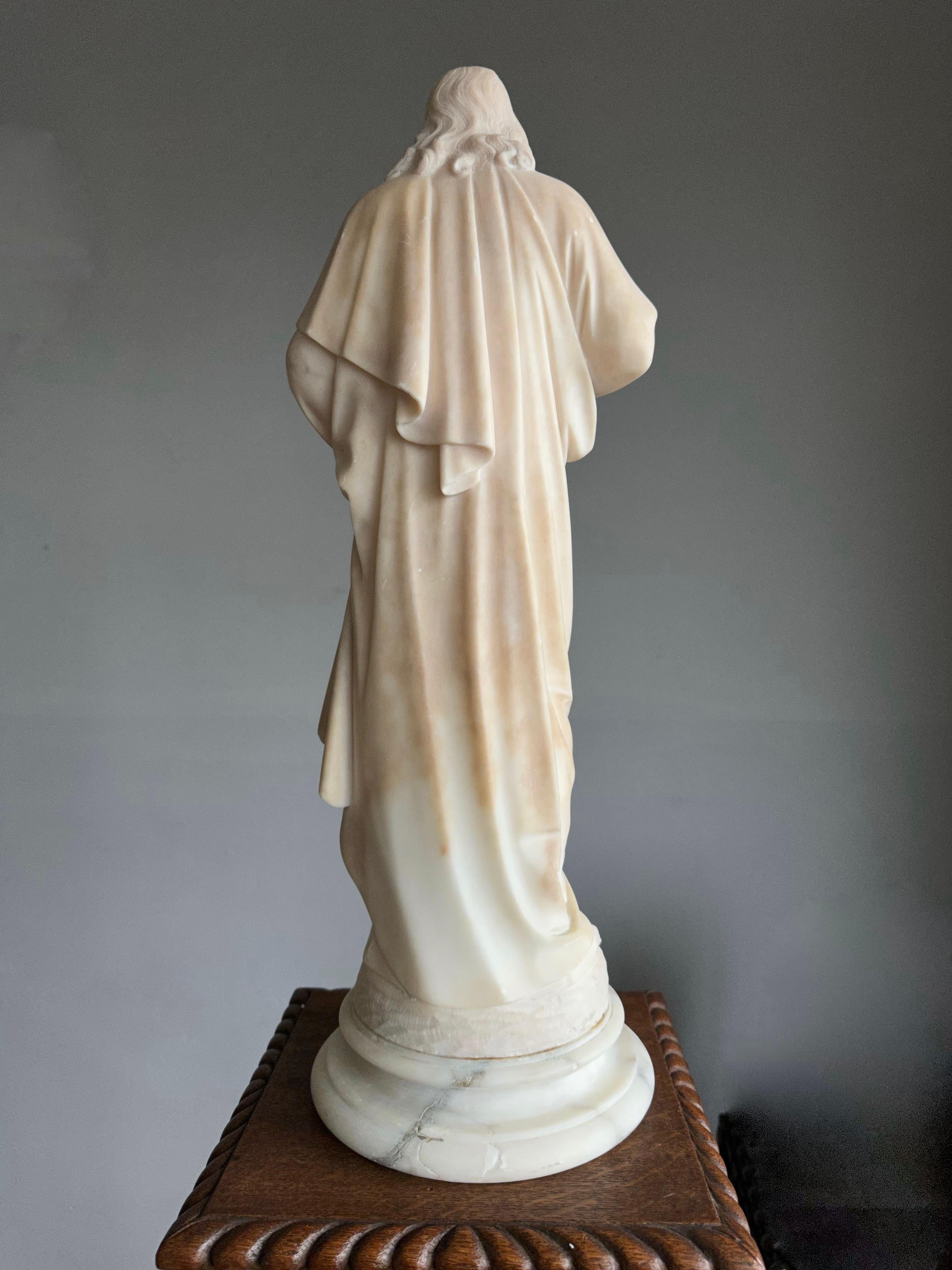 Antique & Large, Hand Carved Alabaster Sacred Heart of Christ Sculpture / Statue For Sale 3