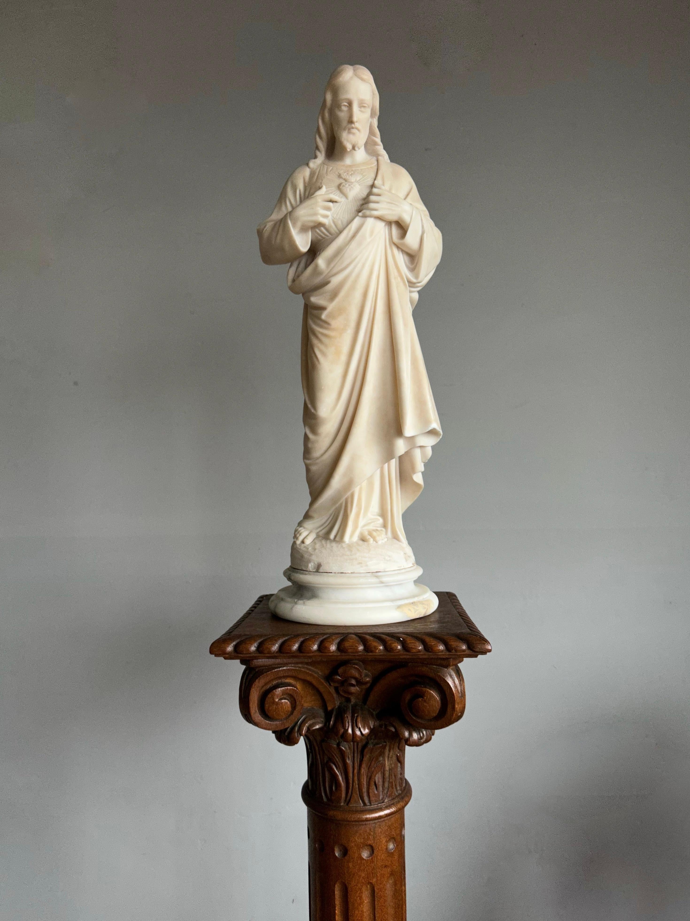 Sttunning and meaningful work of religious art.

This skillfully hand carved and large size Sacred Heart of Christ statue is another one of our recent great finds. In our view the sculptor has perfectly managed to capture both the wisdom and the