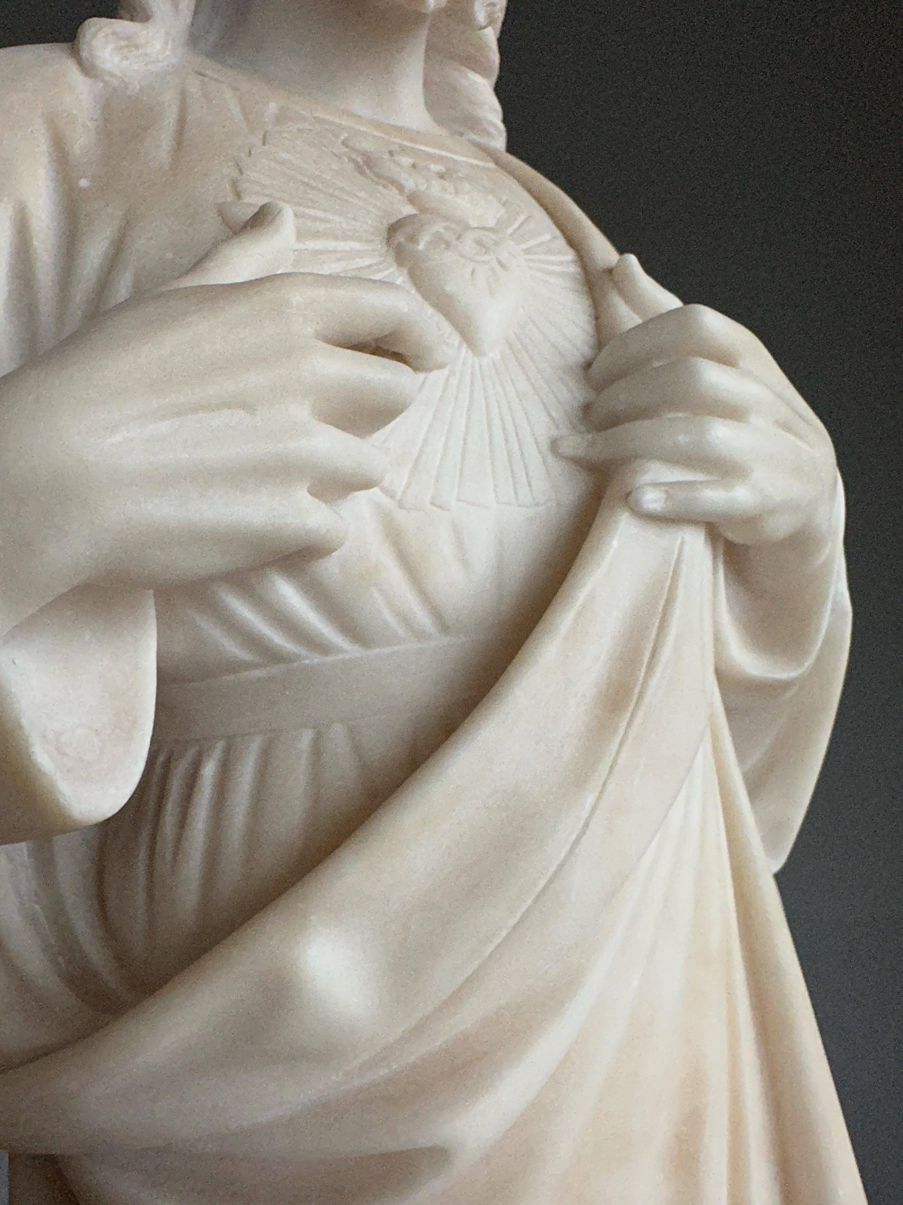 Italian Antique & Large, Hand Carved Alabaster Sacred Heart of Christ Sculpture / Statue For Sale