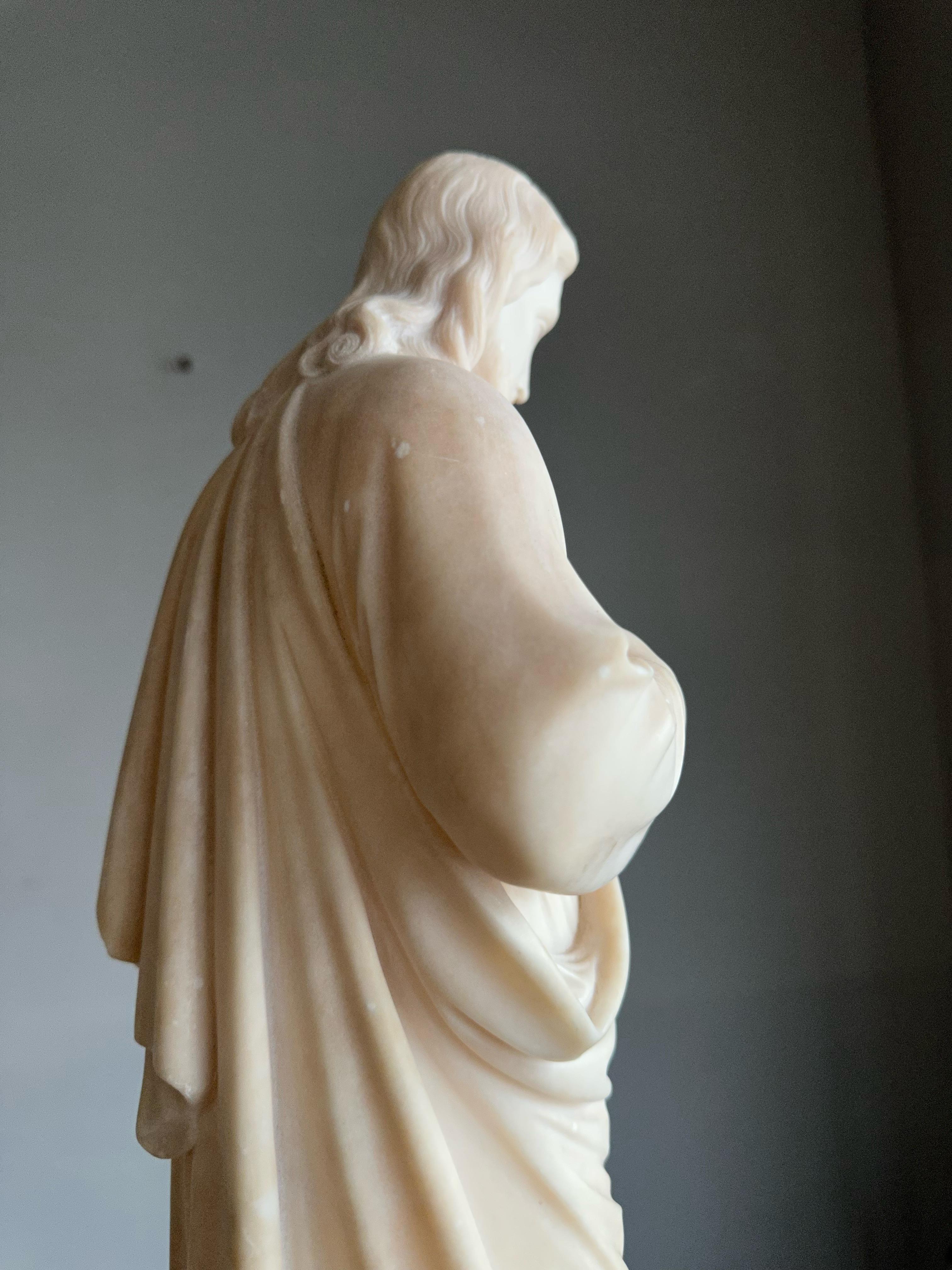 Antike und große, handgeschnitzte Alabaster-Skulptur „Sacred Heart of Christ“-Statue im Angebot 2