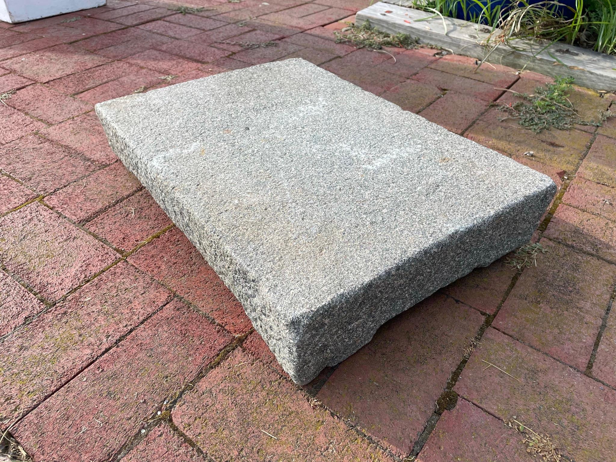 An ideal garden ornament, sturdy weather proof planter display base or a rock solid all weather stone base for a special sculpture.

From China, comes this large 20.5 inch rectangular hand-carved footed garden stone from the 19th century or