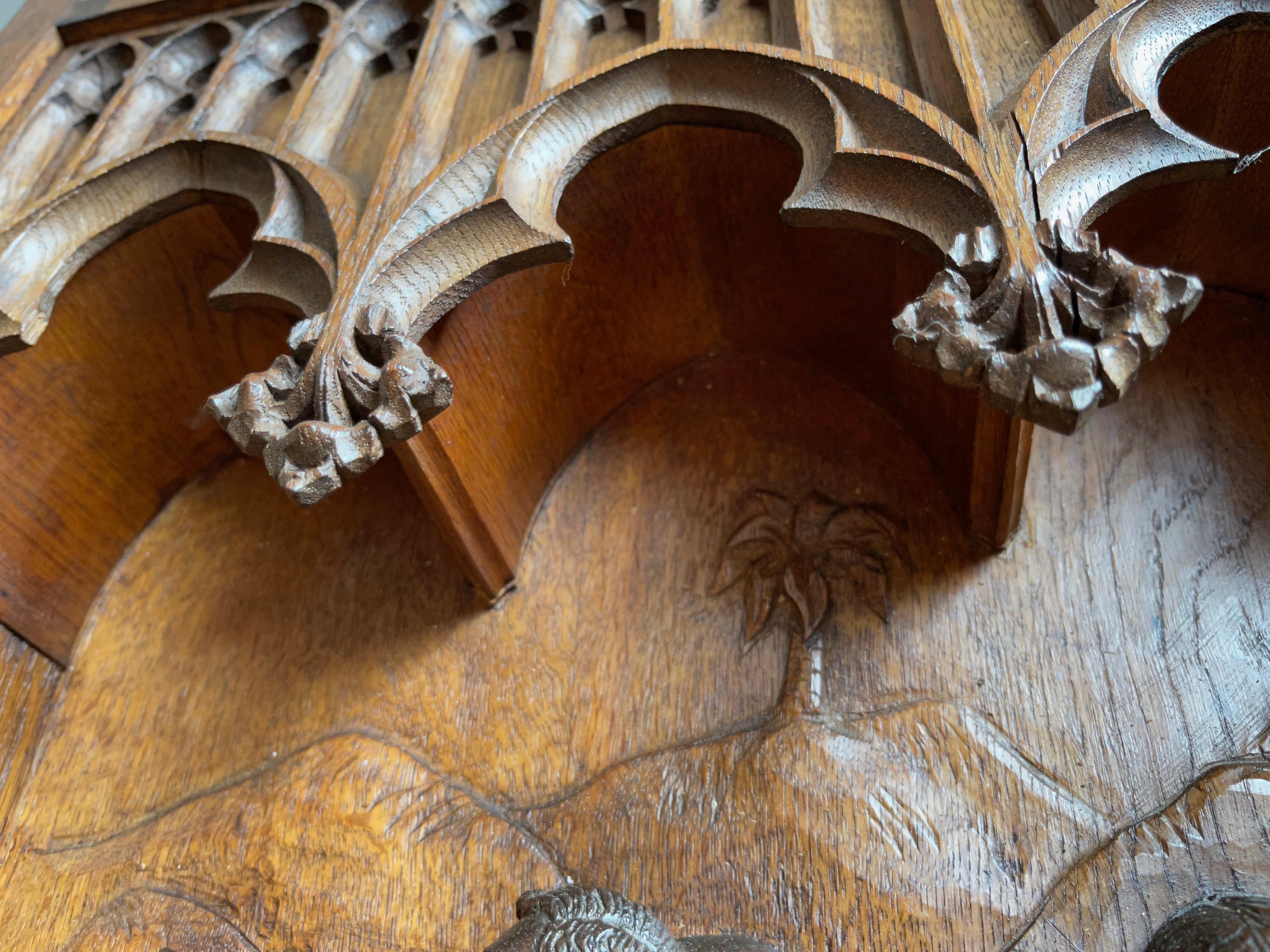 Antike, große, handgeschnitzte, gotische Kunsttafel aus Eichenholz, die Christus und 12 Aposteln darstellt im Angebot 6