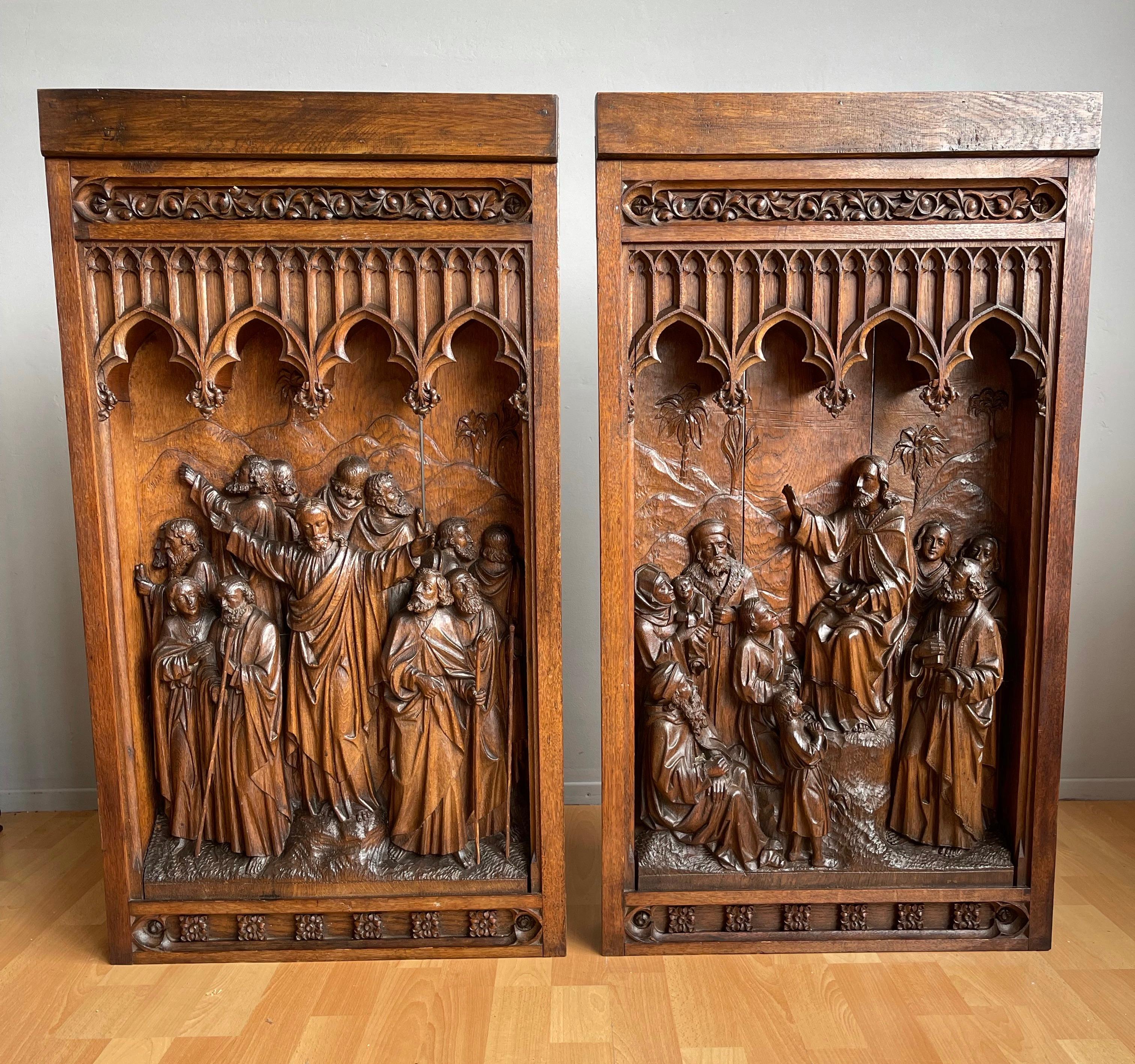 Antique Large Hand Carved Oak Gothic Art Panel, Depicting Christ and 12 Apostles For Sale 9