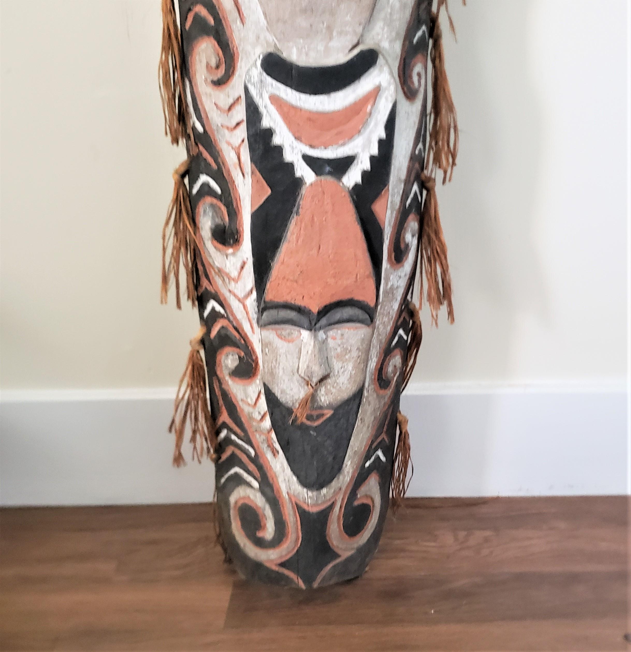 Softwood Antique Large Hand-Carved & Polychrome Painted Southeast Asian Mask or Sculpture For Sale