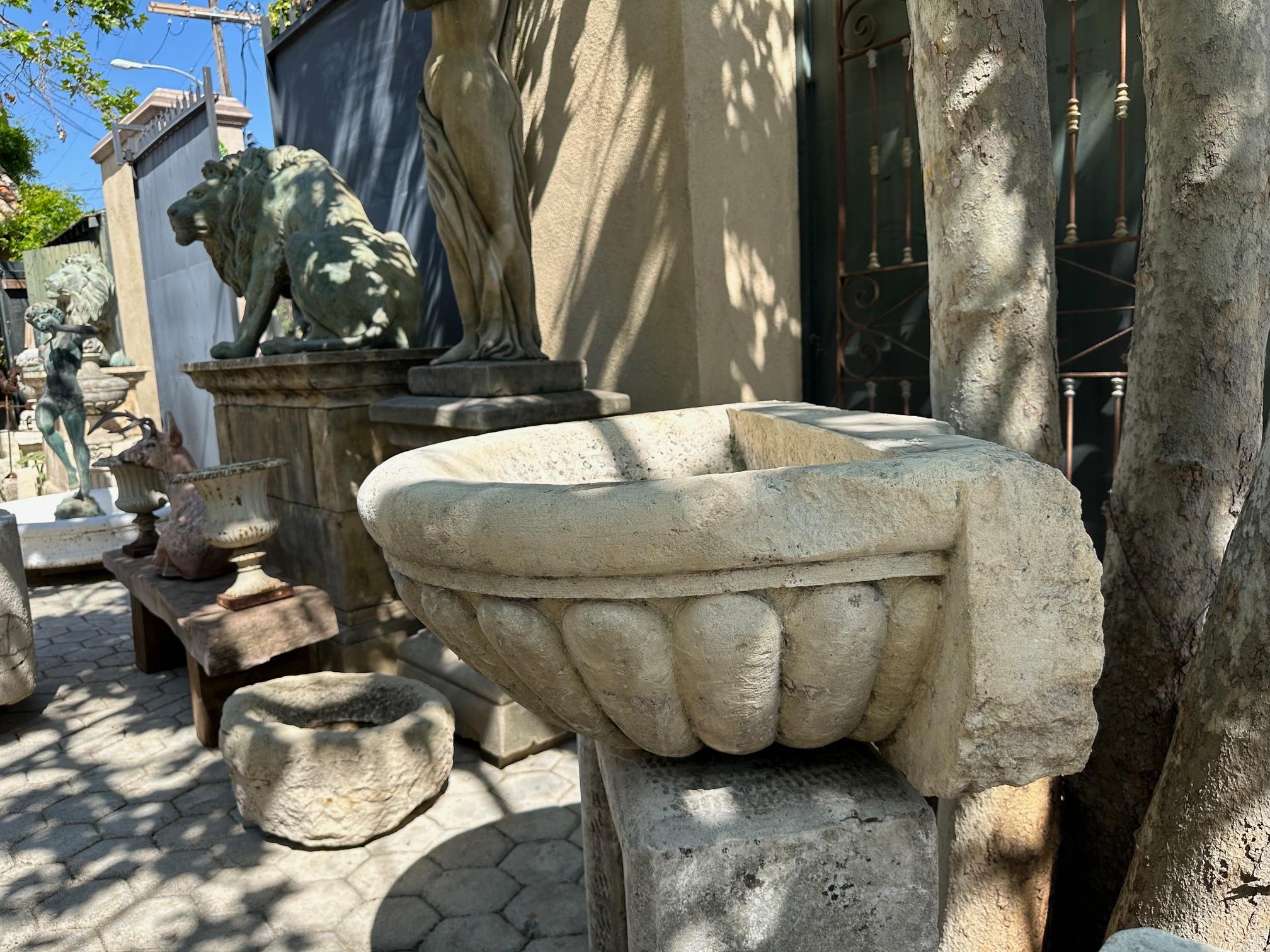 Antique Large Hand Carved Stone Sink Basin Wall Mount Fountain Bowl Farm Rustic  For Sale 14