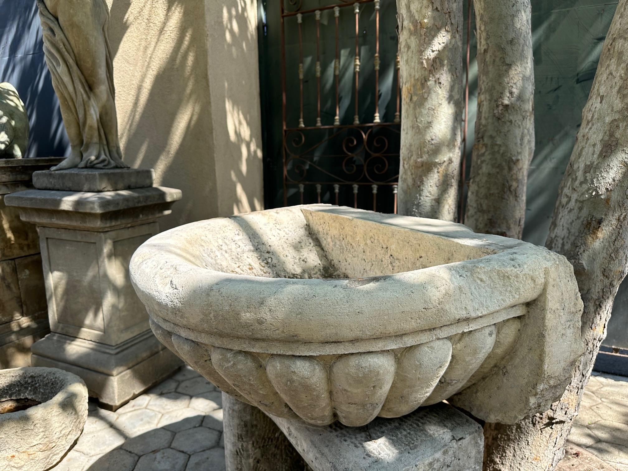 French Antique Large Hand Carved Stone Sink Basin Wall Mount Fountain Bowl Farm Rustic  For Sale