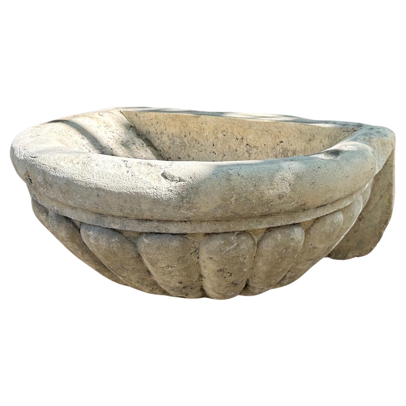 Antique Large Hand Carved Stone Sink Basin Wall Mount Fountain Bowl Farm Rustic  For Sale