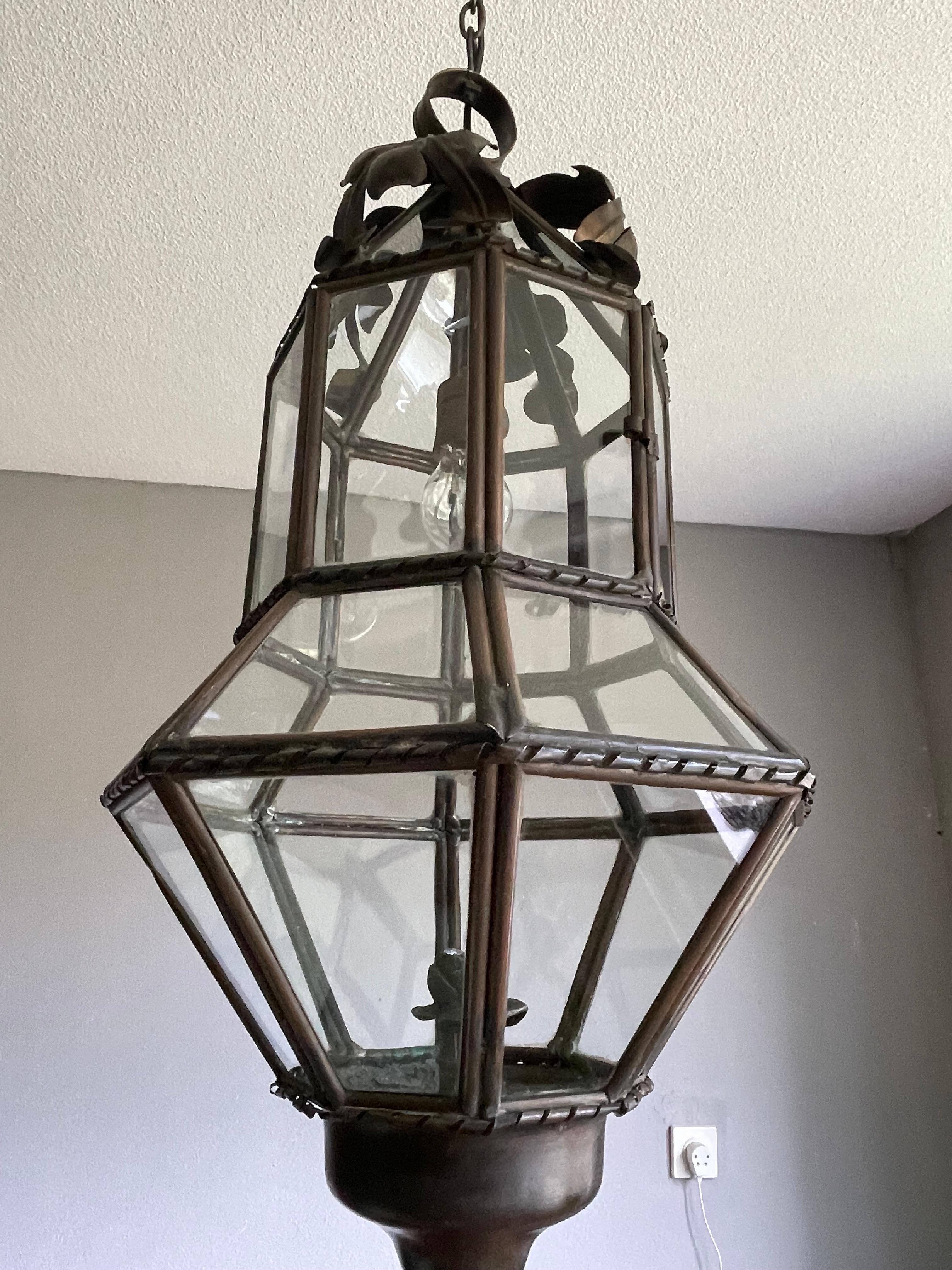 Hand-Crafted Antique Large Hand Crafted Brass & Glass Victorian Hall Lantern / Pendant Light