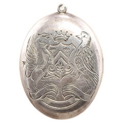 Antique Large Hand Engraved Sterling Silver Locket with Griffin & Eagle