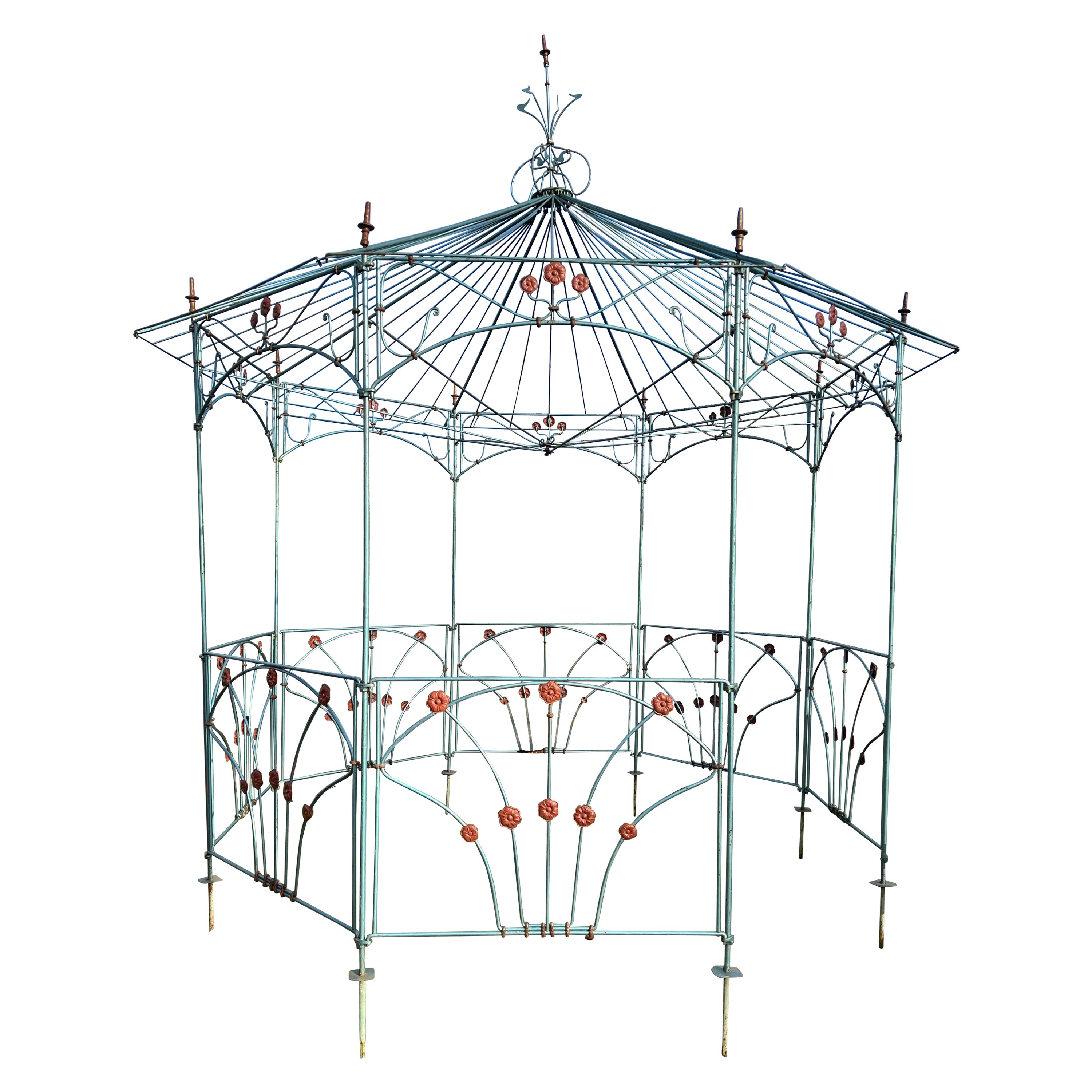 Antique & Large Hand-Forged Wrought Iron Art Nouveau Gazebo or Garden Gloriette