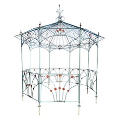 Antique & Large Hand-Forged Wrought Iron Art Nouveau Gazebo or Garden Gloriette