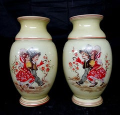 Antique large Hand Painted Bristol Glass Vases, Ric072