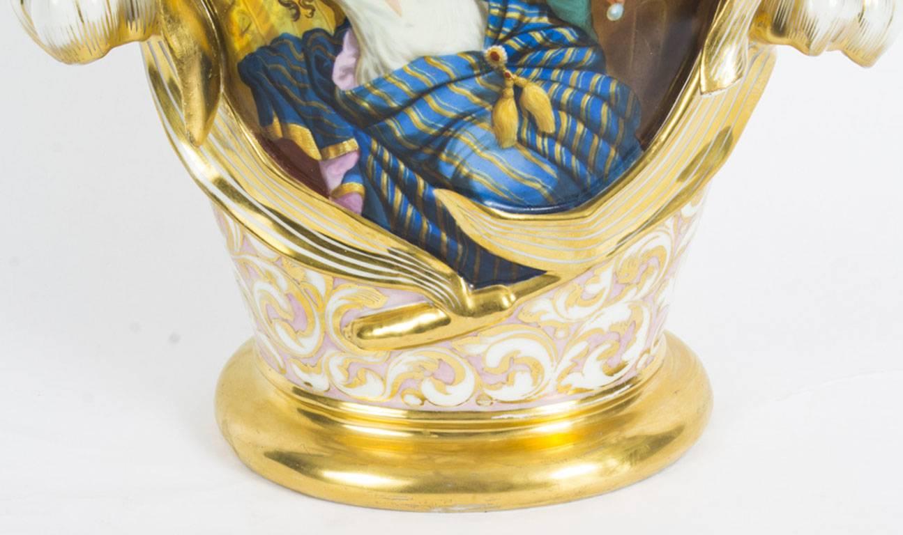 Gilt Antique Large Hand-Painted Paris Porcelain Vase, 19th Century