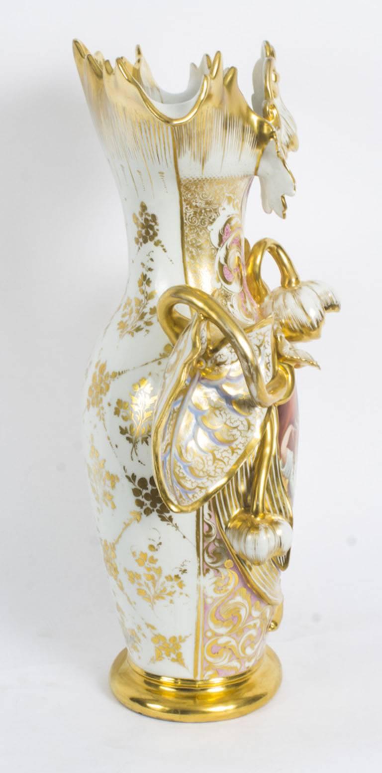 Mid-19th Century Antique Large Hand-Painted Paris Porcelain Vase, 19th Century