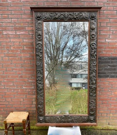 Large Handcrafted Sculptural Brass on Oak Wall Mirror or Picture Frame