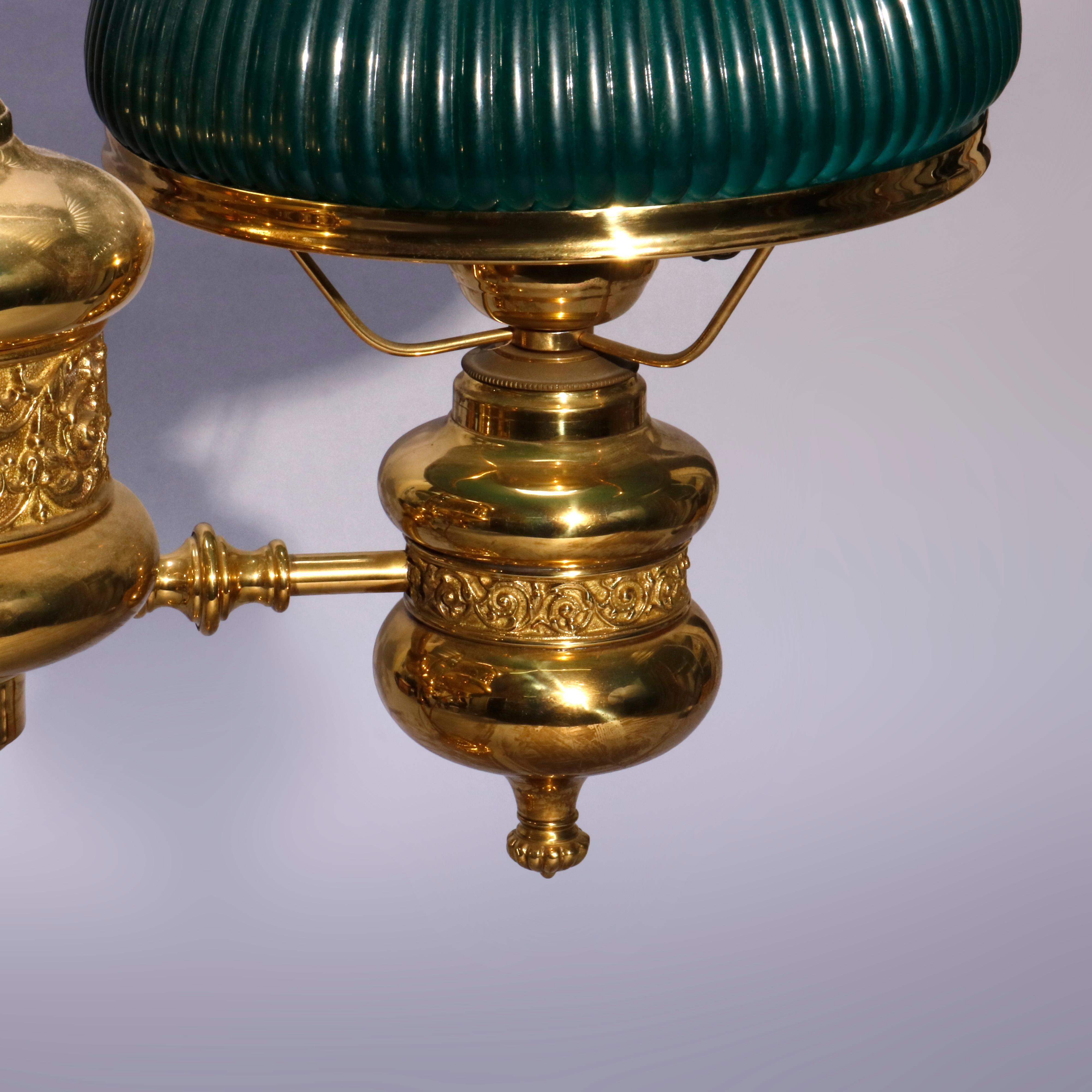 Antique grande lampe d'étudiant double en laiton de l'école de Harvard avec abat-jour en verre ciselé 9