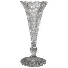 Vintage Large Hawkes Cut Glass Footed Trumpet Vase, circa 1900