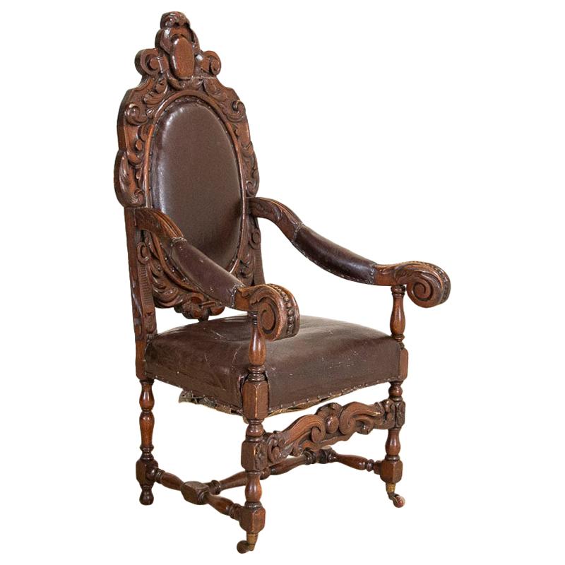 Antique Large Heavily Carved Armchair on Castors