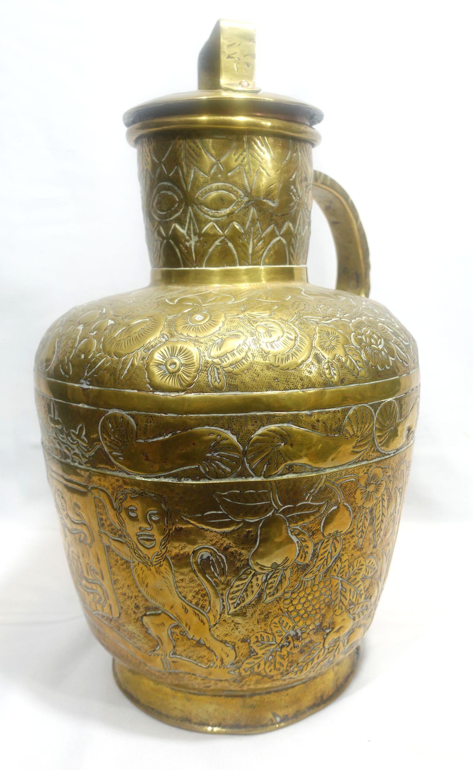 Antique Large Heavily Embossed French Brass Jar w/Cover 18th Century (10-BJ) For Sale 11
