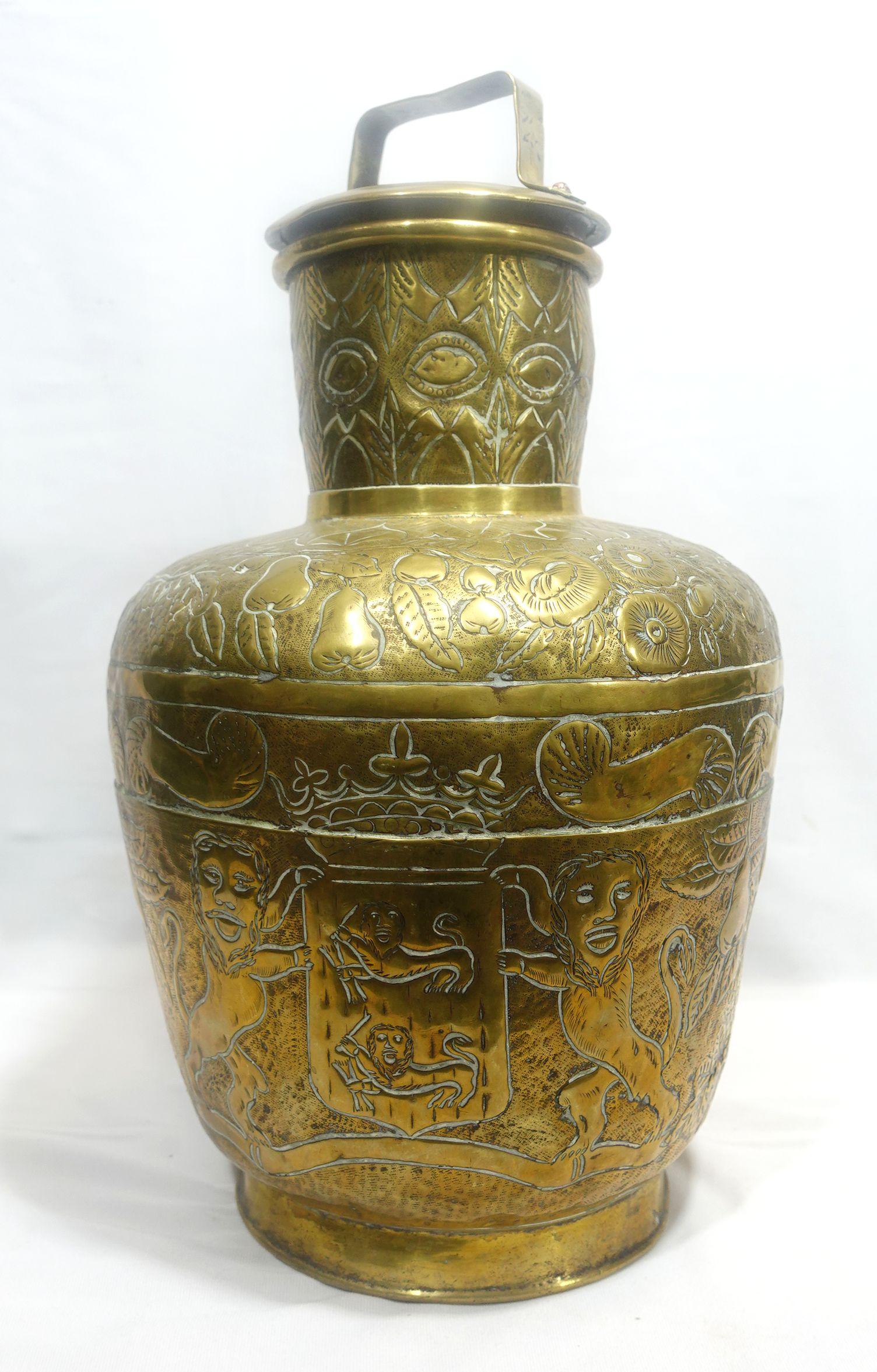 Antique Large Heavily Embossed French Brass Jar w/Cover 18th Century (10-BJ) For Sale 12