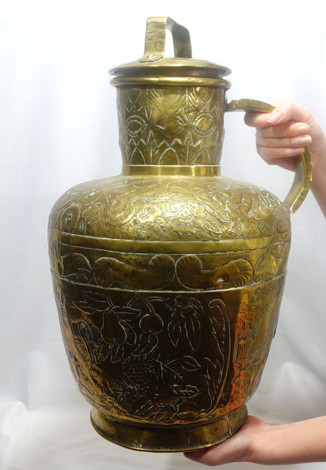 Antique Large Heavily Embossed French Brass Jar w/Cover 18th Century (10-BJ) For Sale 14